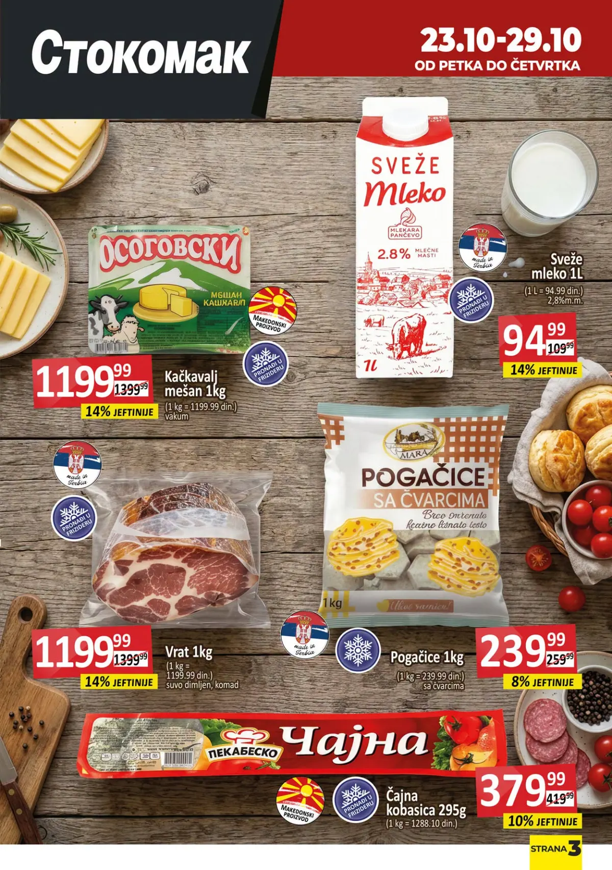 Stokomak katalog 23–29.10.2026. – akcijske cene mleka, kačkavalja, suhomesnatih proizvoda i pogačica