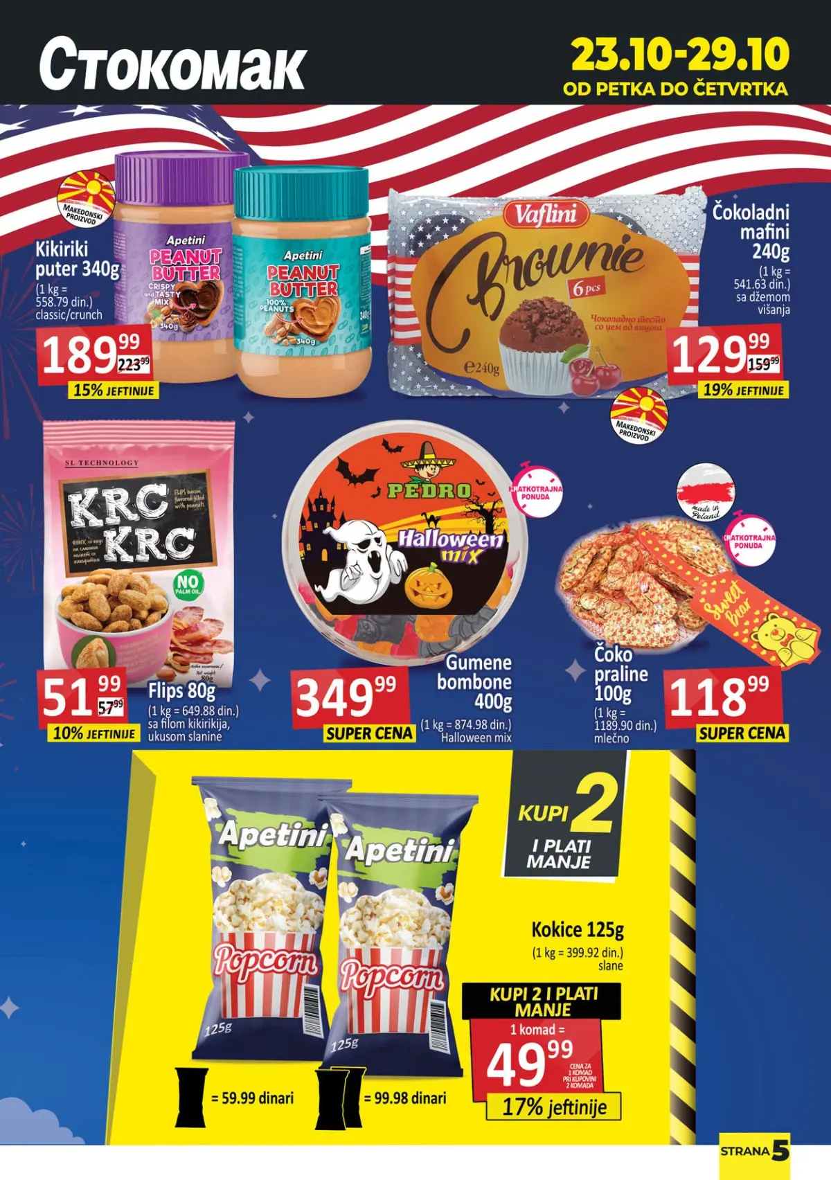 Stokomak katalog 23–29.10.2026. – američki slatkiši, grickalice, kikiriki puter i konditorski proizvodi na akciji