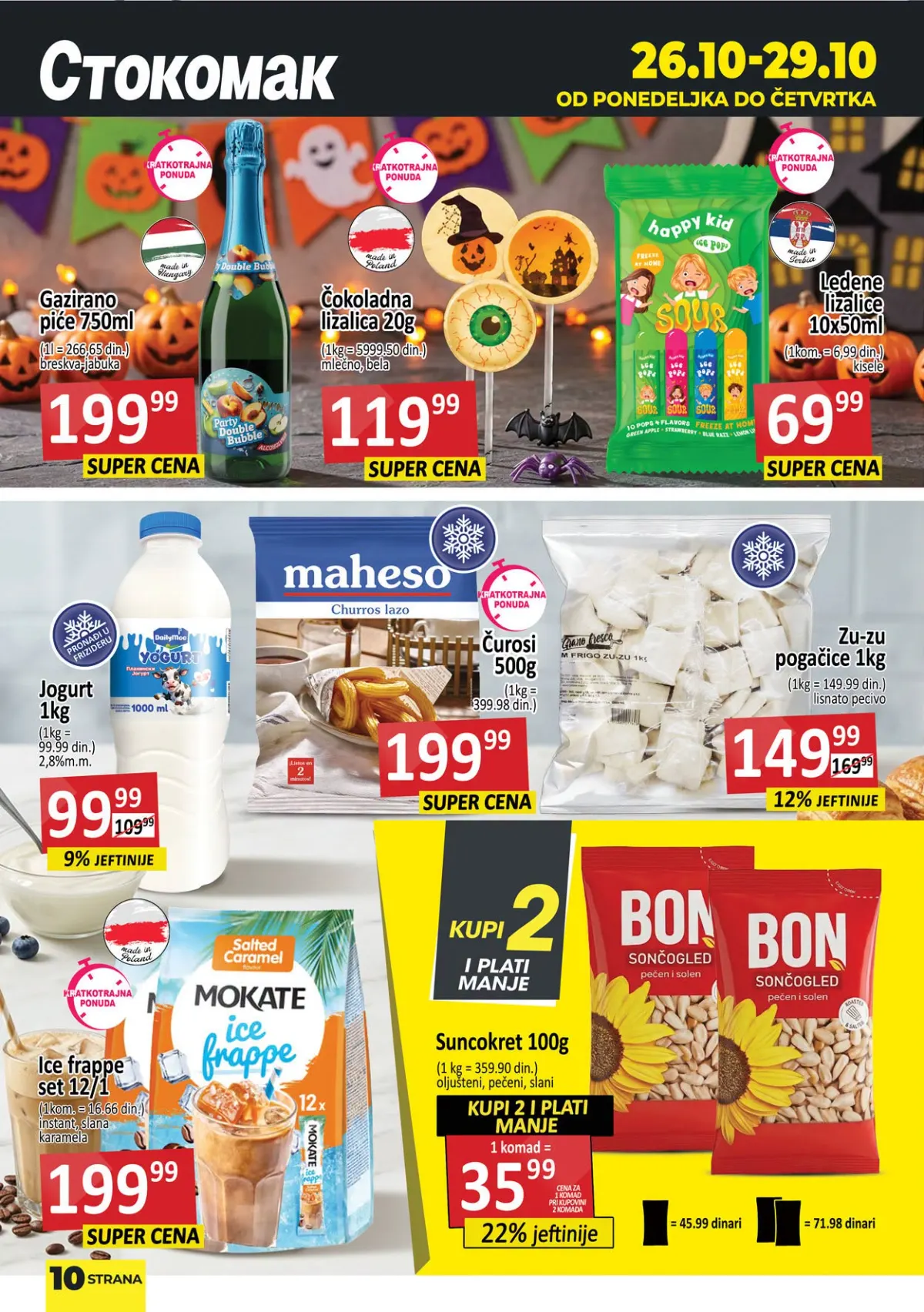 Stokomak akcija od 26. do 29.10.2026. – jogurt, zamrznute pogačice, ćurosi, slatkiši i Halloween ponuda