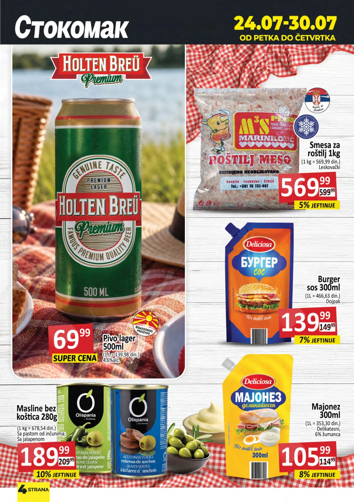 Stokomak katalog – pivo, roštilj meso, majonez, burger sos i masline na akciji
