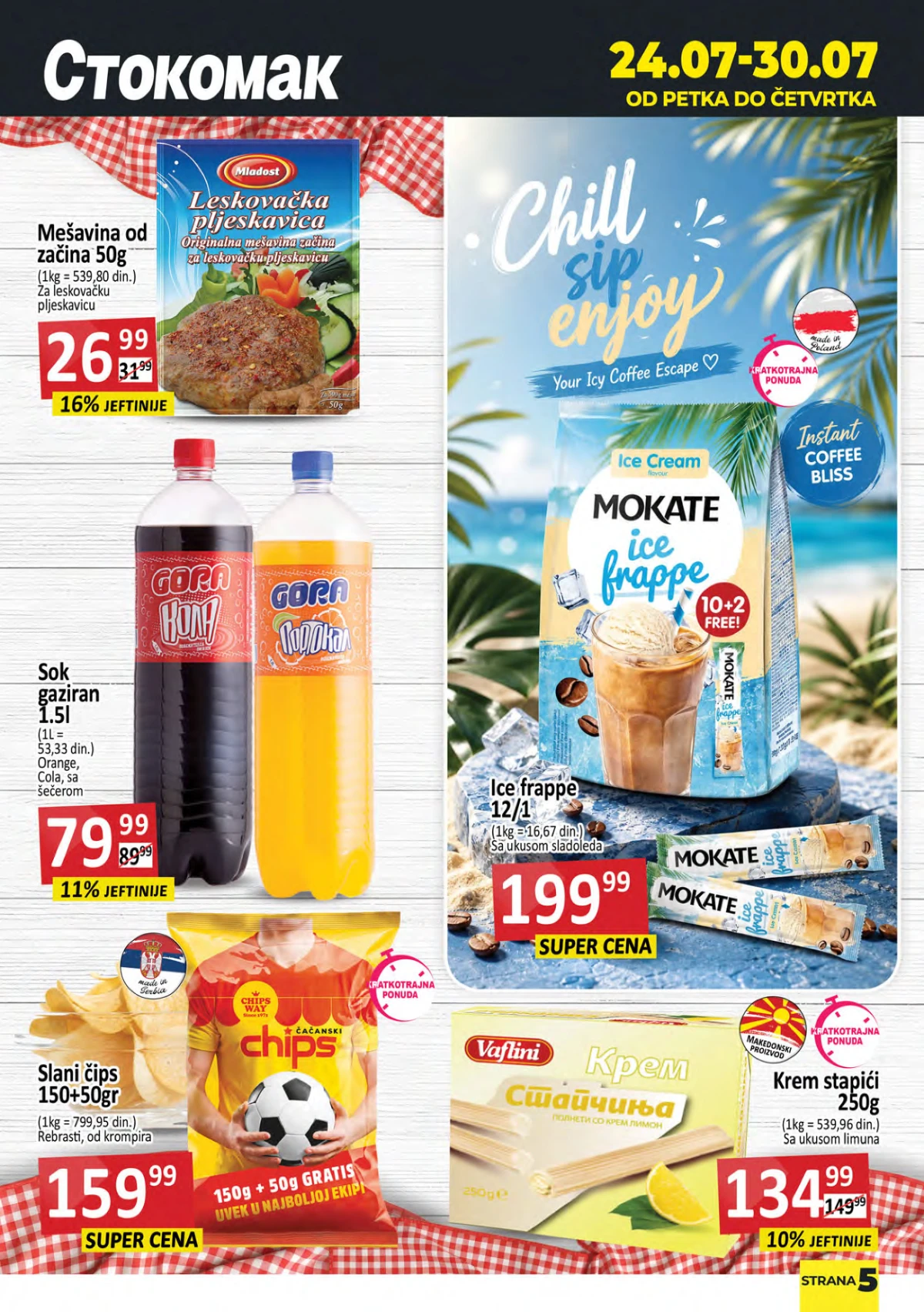 Stokomak katalog – Mokate ice frappe, gazirani sokovi, čips i krem štapići na akciji
