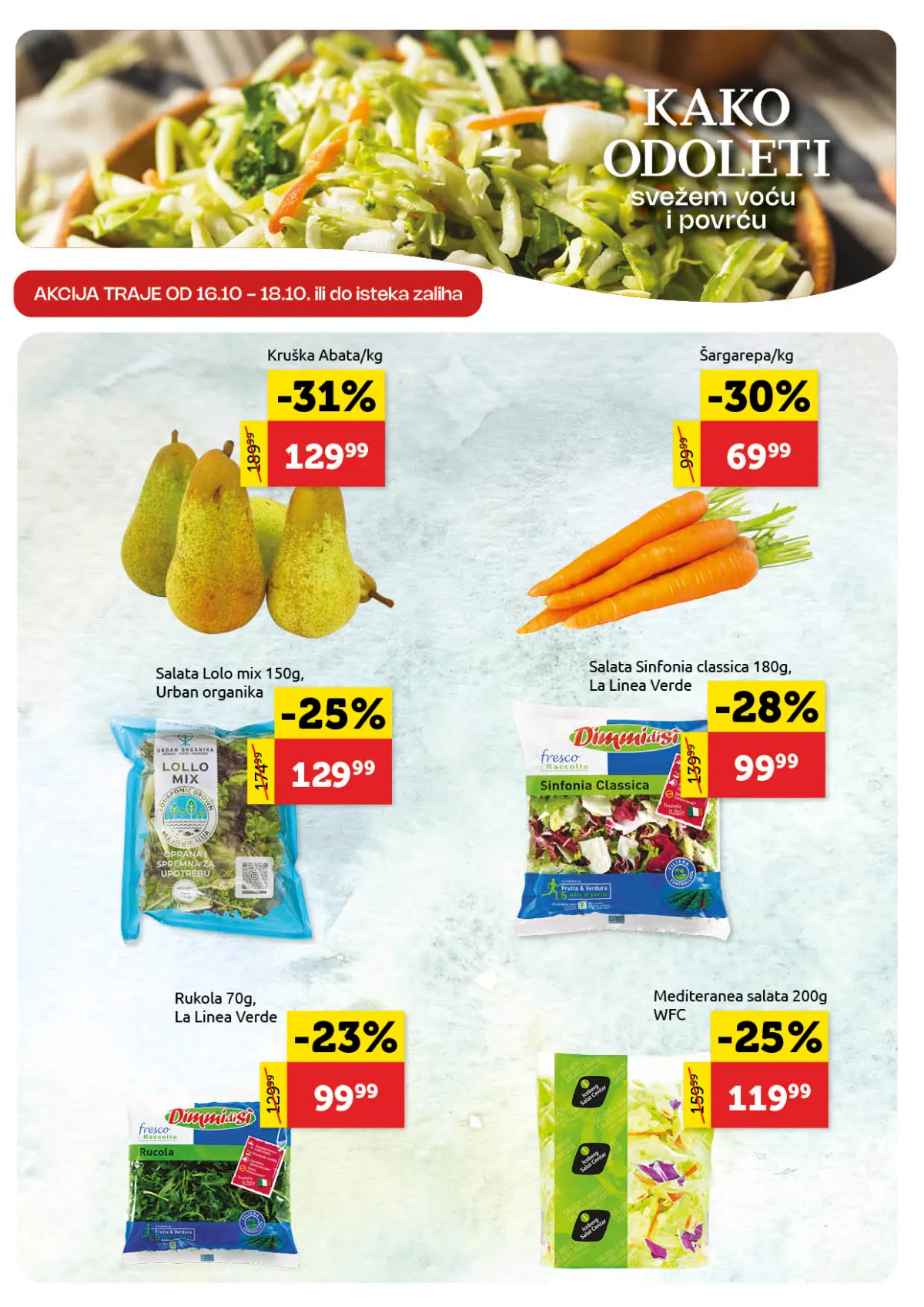 Super Vero katalog strana 2 – kruška Abata 129,99 din, šargarepa 69,99 din i sveže salate na akciji