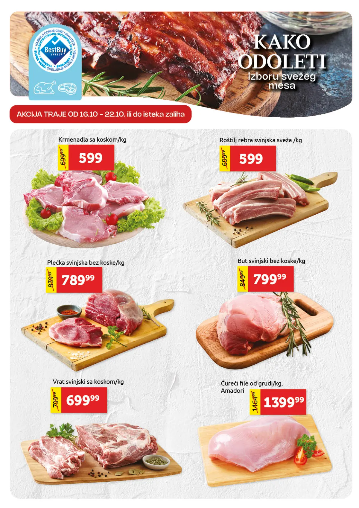 Super Vero katalog strana 3 – svinjska krmenadla, roštilj rebra, plećka i but na akciji