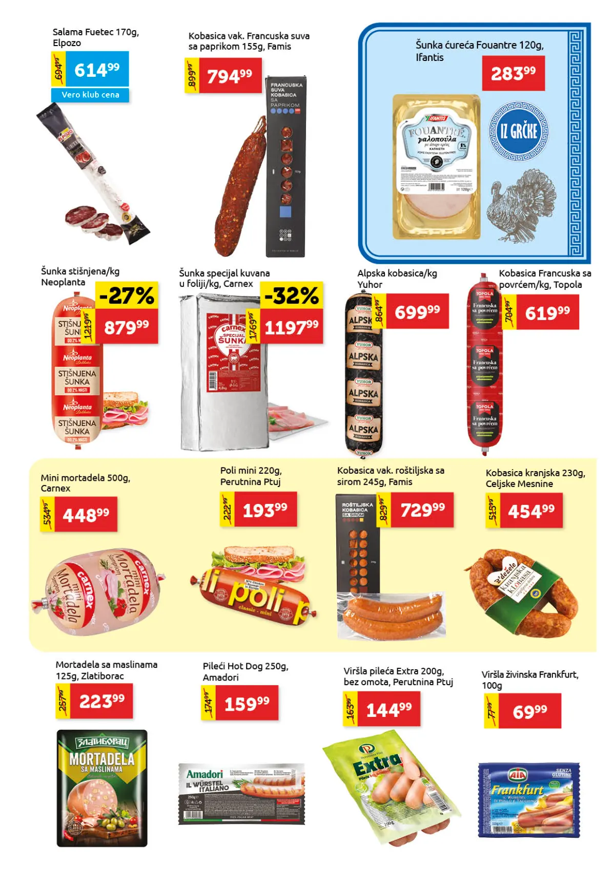 Super Vero katalog strana 5 – šunka Neoplanta, šunka Yuhor, kobasice, mortadela i viršle