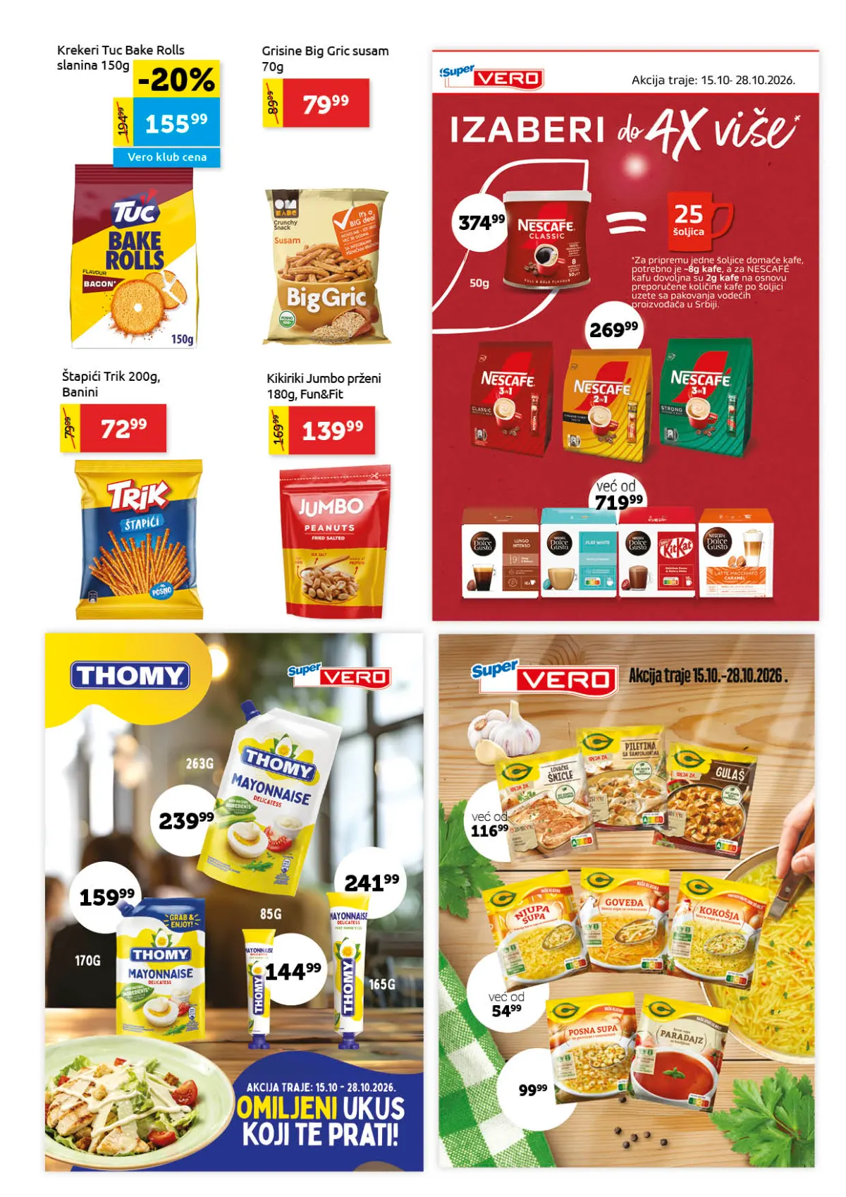 Super Vero katalog strana 15 – Tuc Bake Rolls, Trik štapići, Nescafé, Thomy majonez i gotovi proizvodi