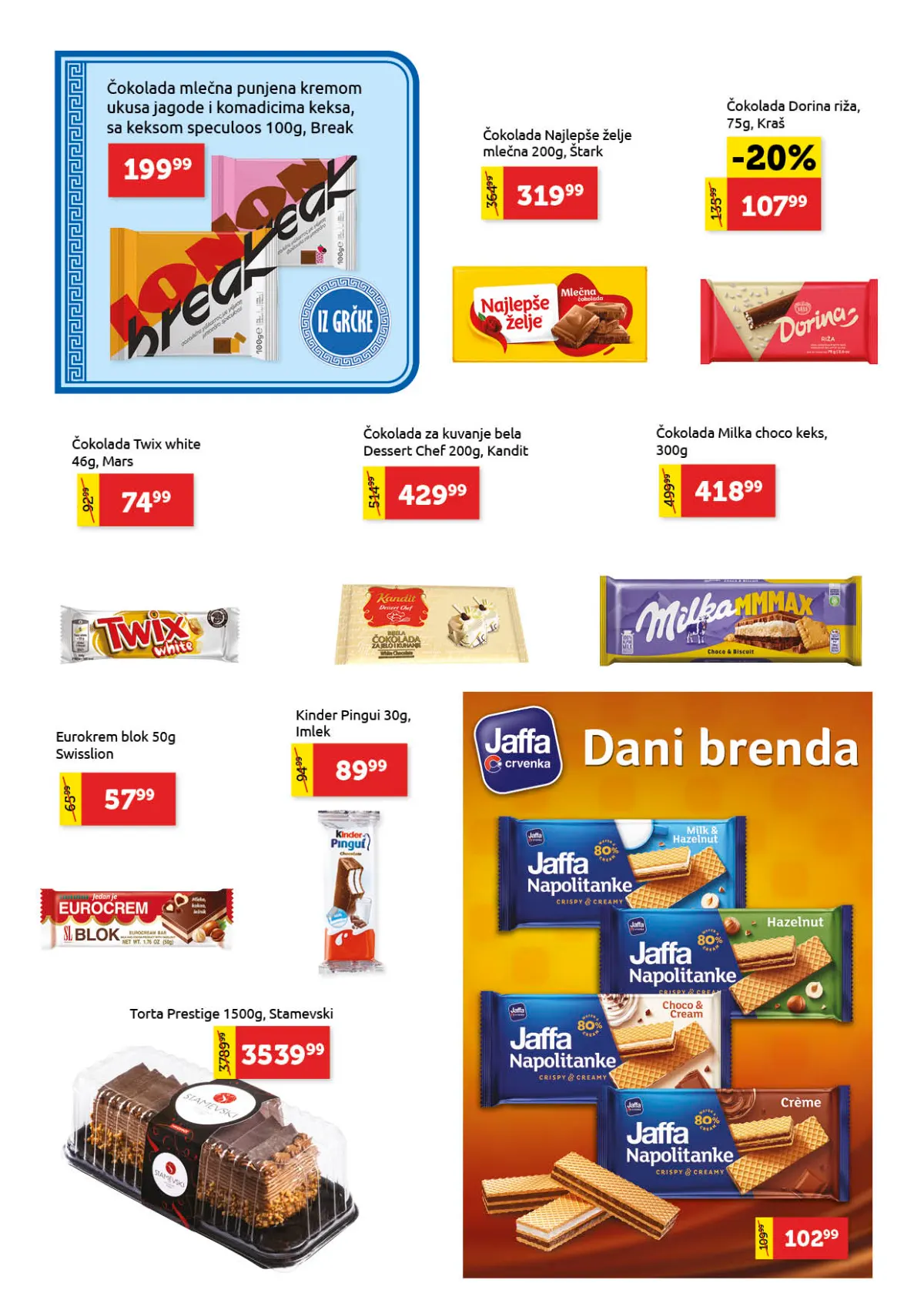 Super Vero katalog strana 16 – Milka čokolada, Dorina, Twix, Kinder i Jaffa napolitanke
