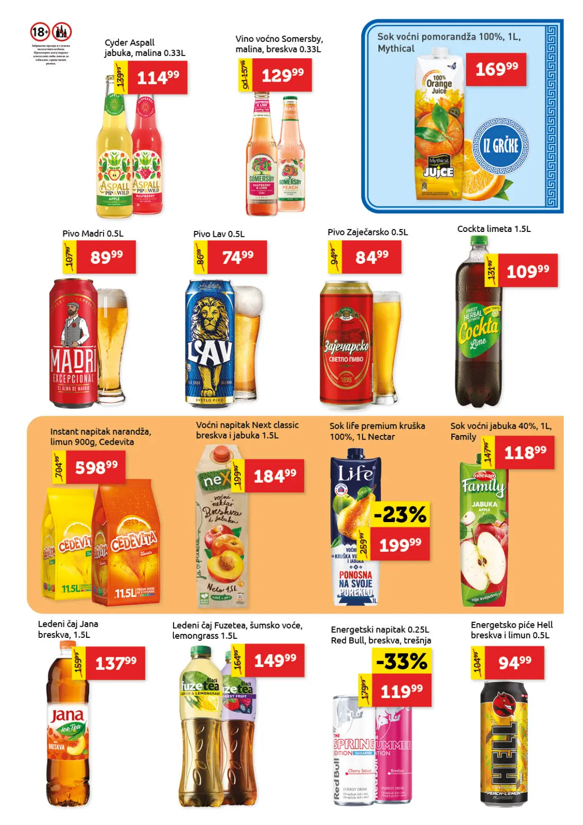 Super Vero katalog strana 19 – sokovi, pivo, Cockta, Cedevita, Nestea i energetski napici