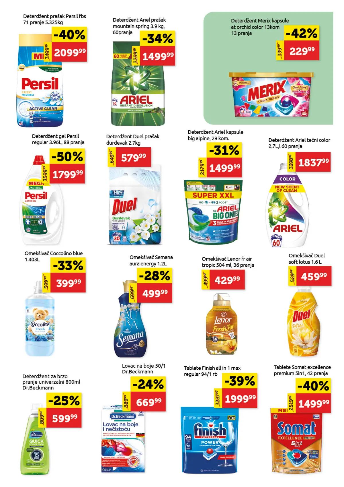 Super Vero katalog strana 23 – Persil gel do 50%, Merix kapsule do 42%, Ariel, Finish i Somat