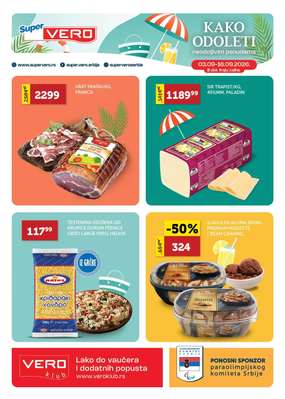Super Vero katalog od 03.09. do 16.09.2026. – meso, sirevi, sladoled i prehrambeni proizvodi uz popuste do 50%