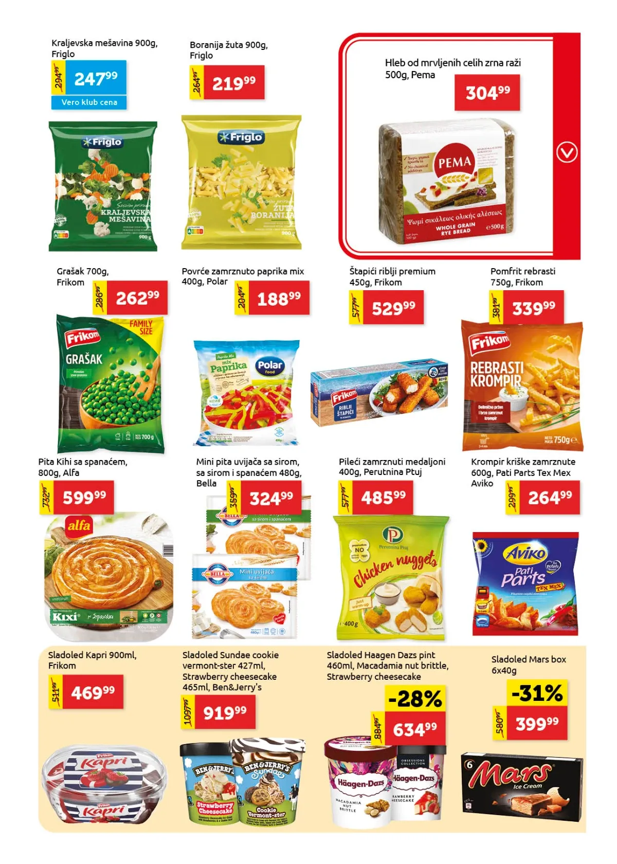 Super Vero katalog – zamrznuto povrće, krompir, pite i sladoledi