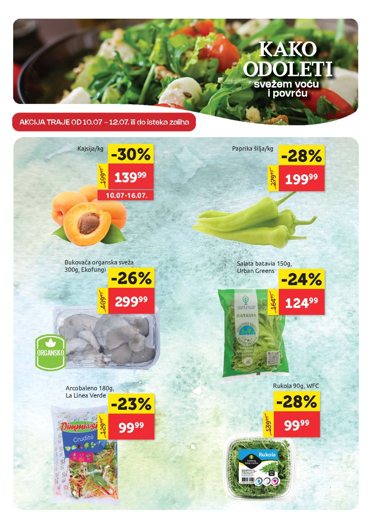Super Vero katalog strana 2 – akcija na kajsije, papriku, salatu, rukolu i organsko povrće