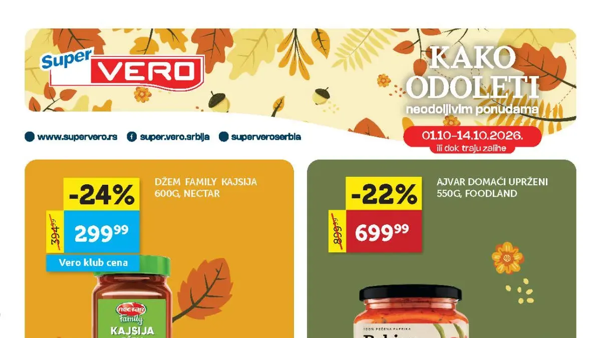 Super Vero katalog od 01. do 14.10.2026. – nova ponuda hrane, pića, kućne hemije i proizvoda za domaćinstvo uz popuste do 62%