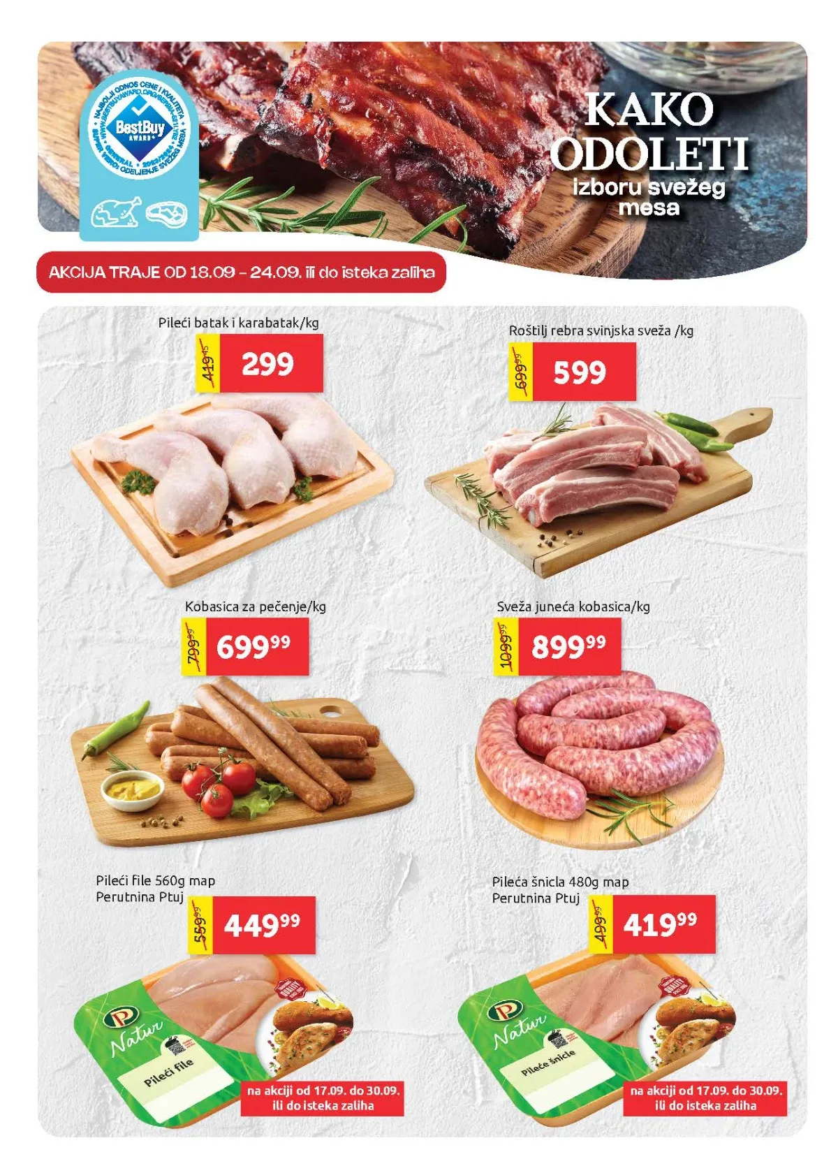 Super Vero katalog strana 3 – pileći batak, rebra, kobasice i pileće meso