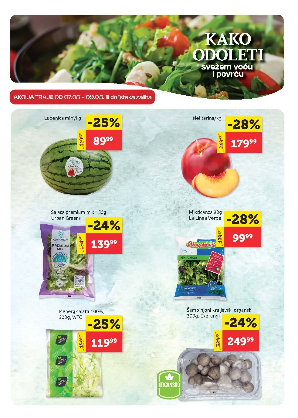 Super VERO katalog do 19.08.2026. – vikend akcija na lubenicu, nektarine, salate i organsko povrće.