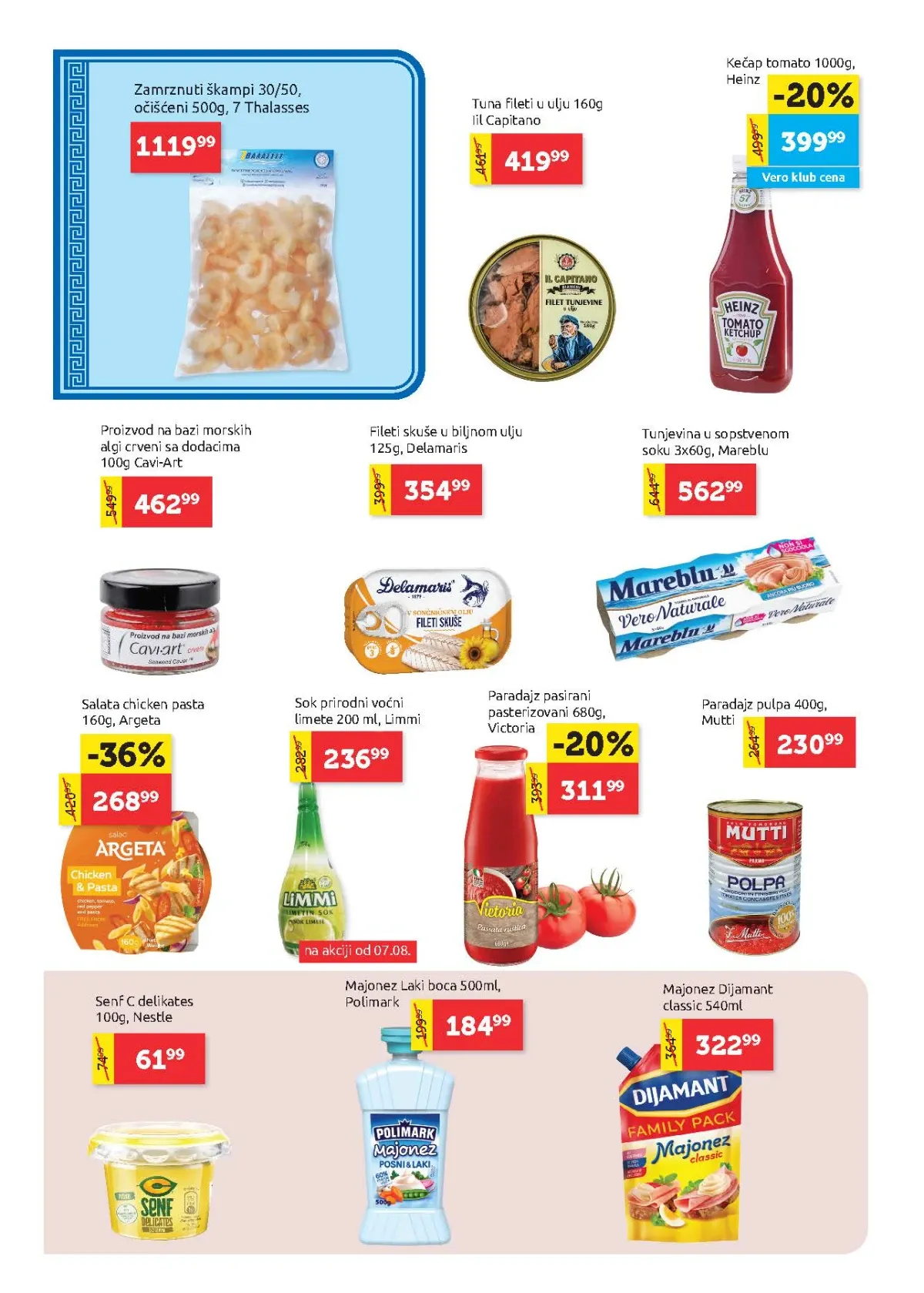 Super VERO katalog do 19.08.2026. – tuna, škampi, kečap, majonez i konzervirani proizvodi.