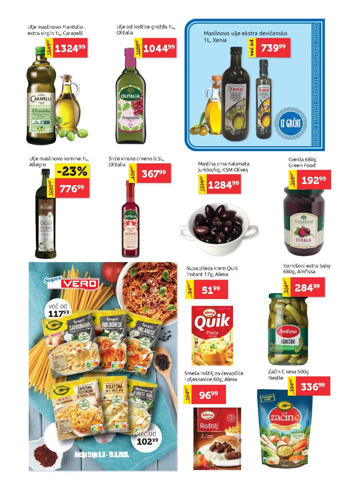 Super VERO katalog do 19.08.2026. – maslinova ulja, začini i testenine.