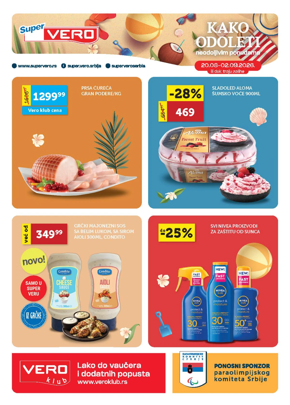 Super Vero katalog od 20.08. do 02.09.2026. – ćureća prsa, sladoled, prehrana, kozmetika i kućna hemija uz sniženja do 50%
