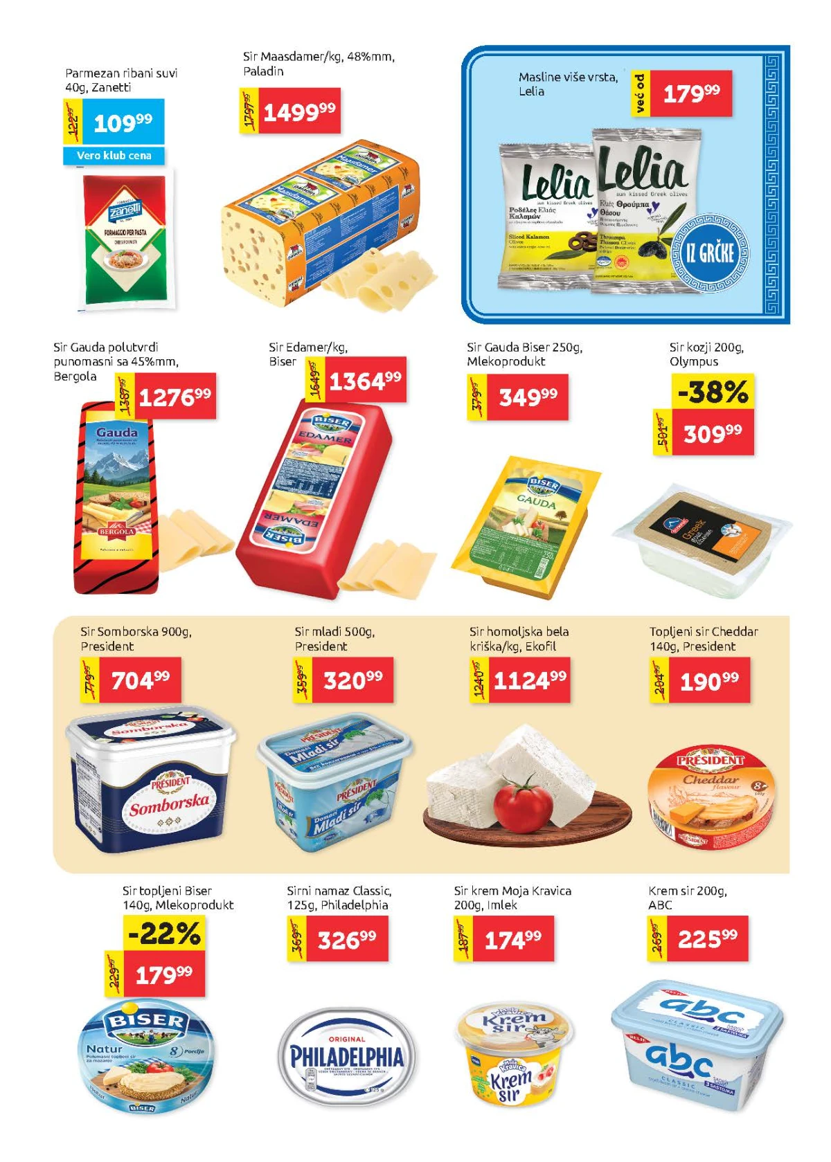 Super Vero katalog – kozji sir, gauda, edamer, krem sir i masline