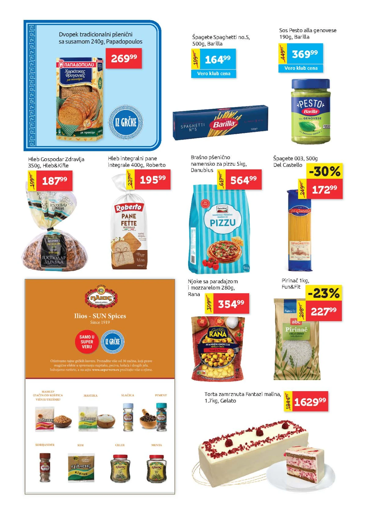 Super Vero katalog – testenina, pirinač, brašno, hleb, pesto i zamrznuta torta