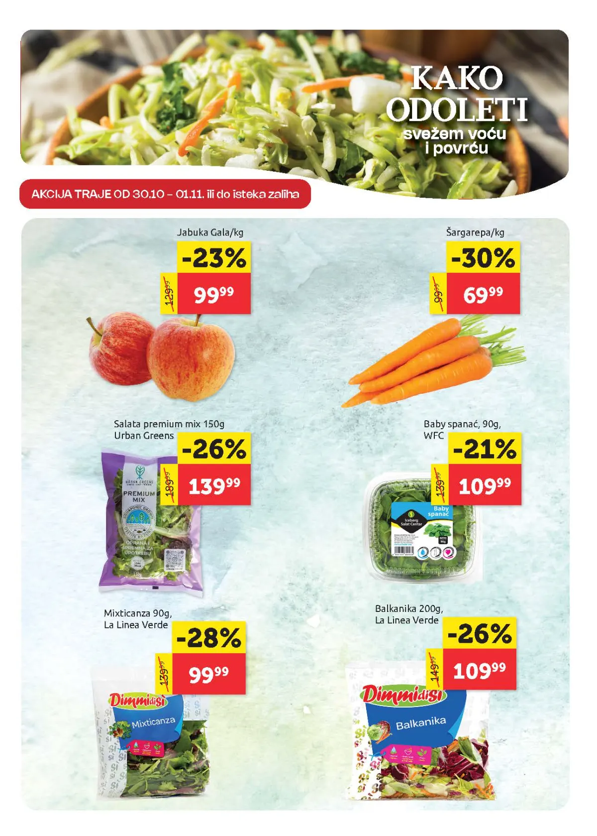 Super Vero katalog – strana 2, akcija voća i povrća Super Vero katalog strana 2 – jabuke, šargarepa, salate i sveže povrće na akciji