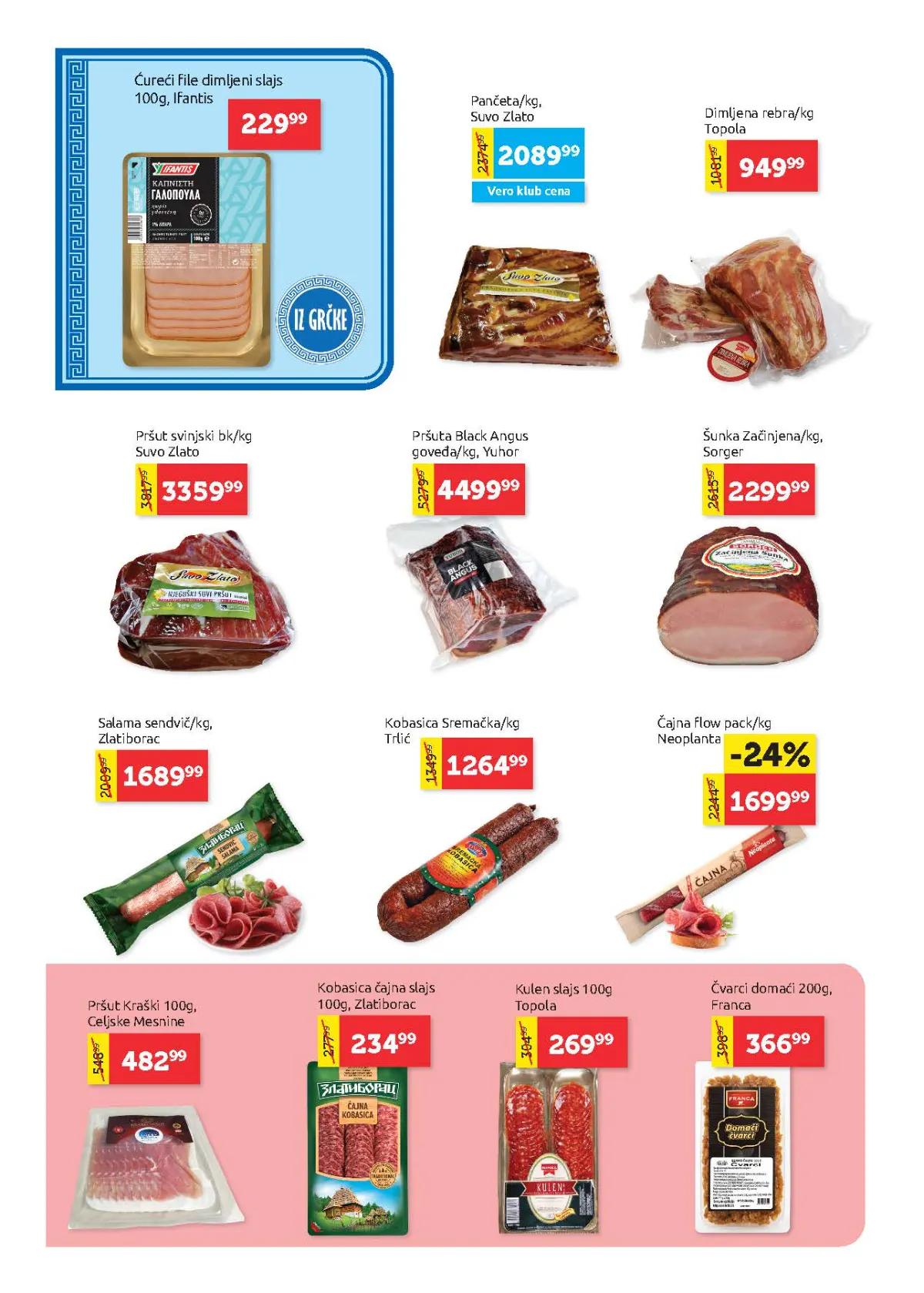 Super Vero katalog – strana 4, mesne prerađevine Super Vero katalog strana 4 – dimljeno meso, pršuta, suhomesnati proizvodi i kobasice