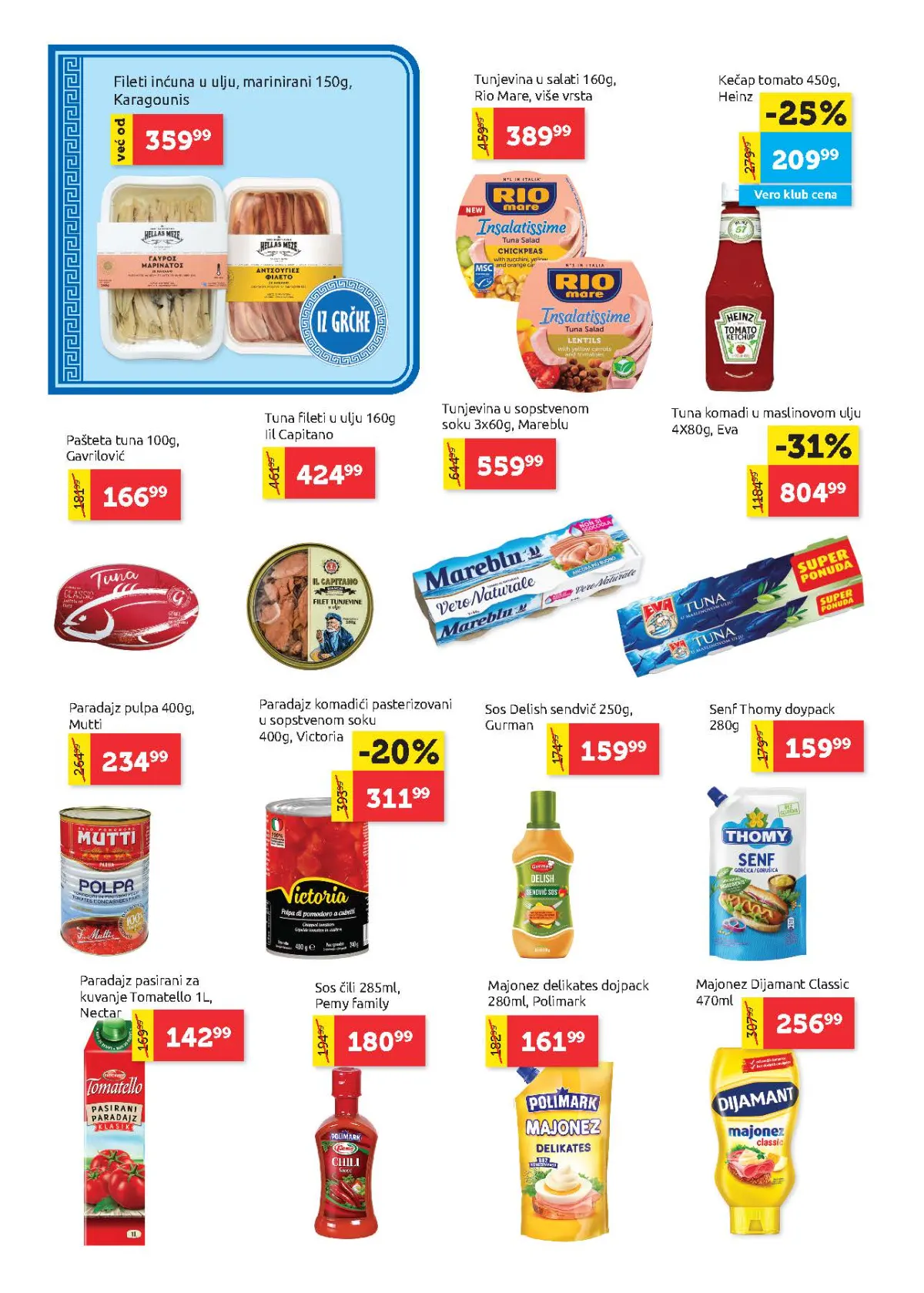 Super Vero katalog – strana 8, riba i sosovi Super Vero katalog strana 8 – tunjevina, sardine, kečap, majonez, paradajz sos i riblje konzerve