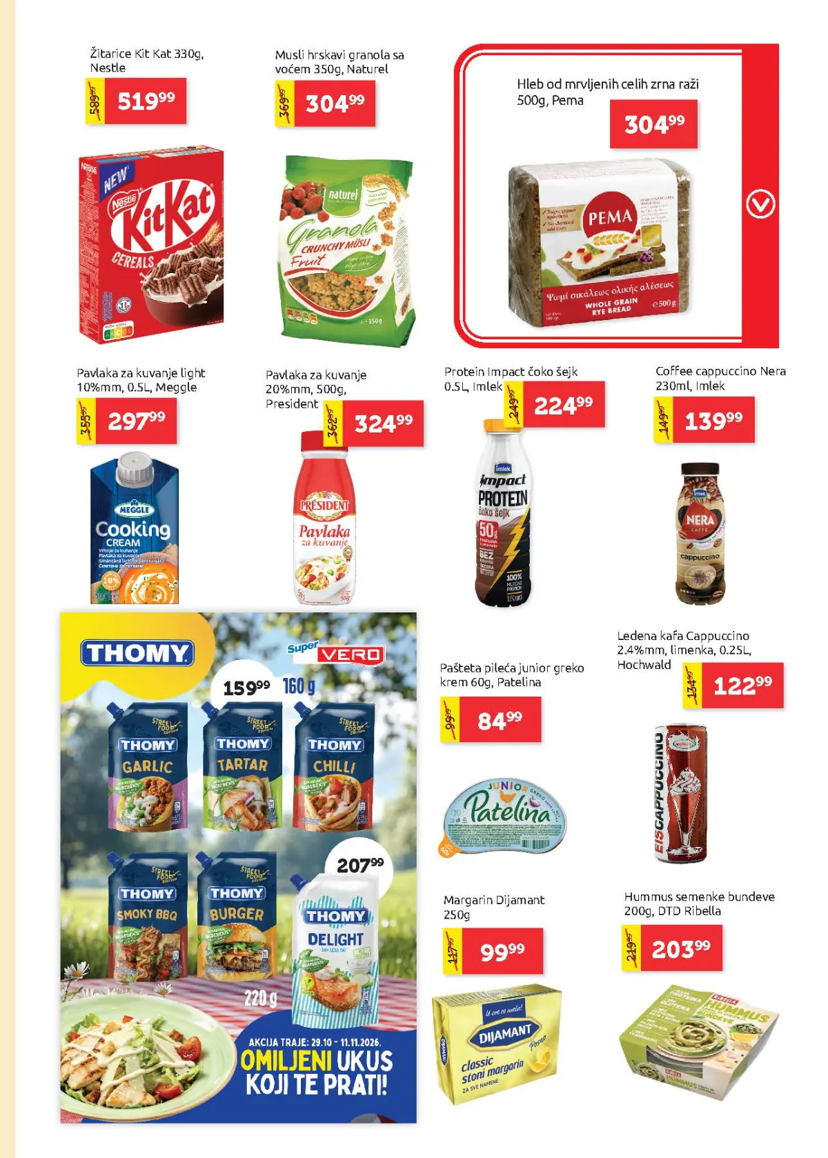 Super Vero katalog – strana 13, prehrana i proteinski proizvodi Super Vero katalog strana 13 – proteinski proizvodi, KitKat, kafa, namazi i pavlaka za kuvanje