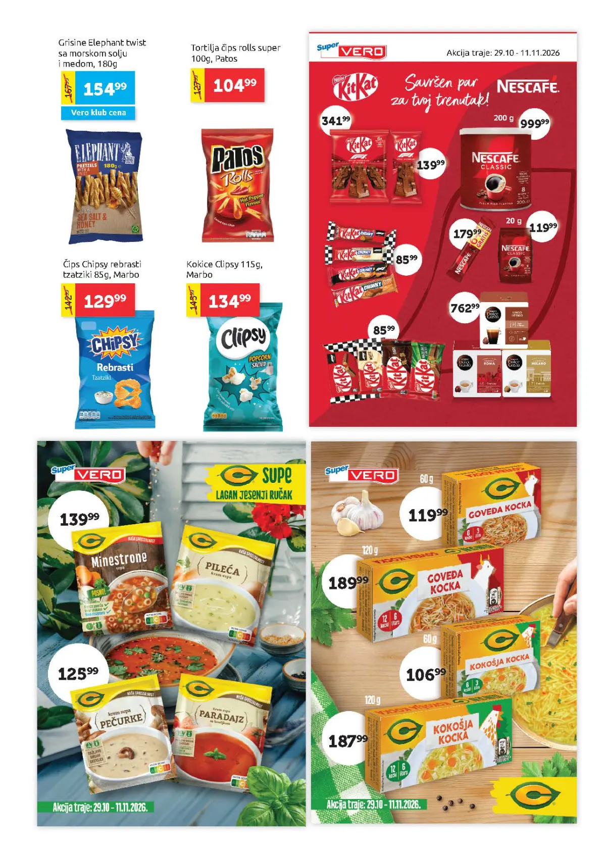 Super Vero katalog – strana 15, grickalice i supe Super Vero katalog strana 15 – slane grickalice, KitKat i Nescafé, supe i kocke za supu