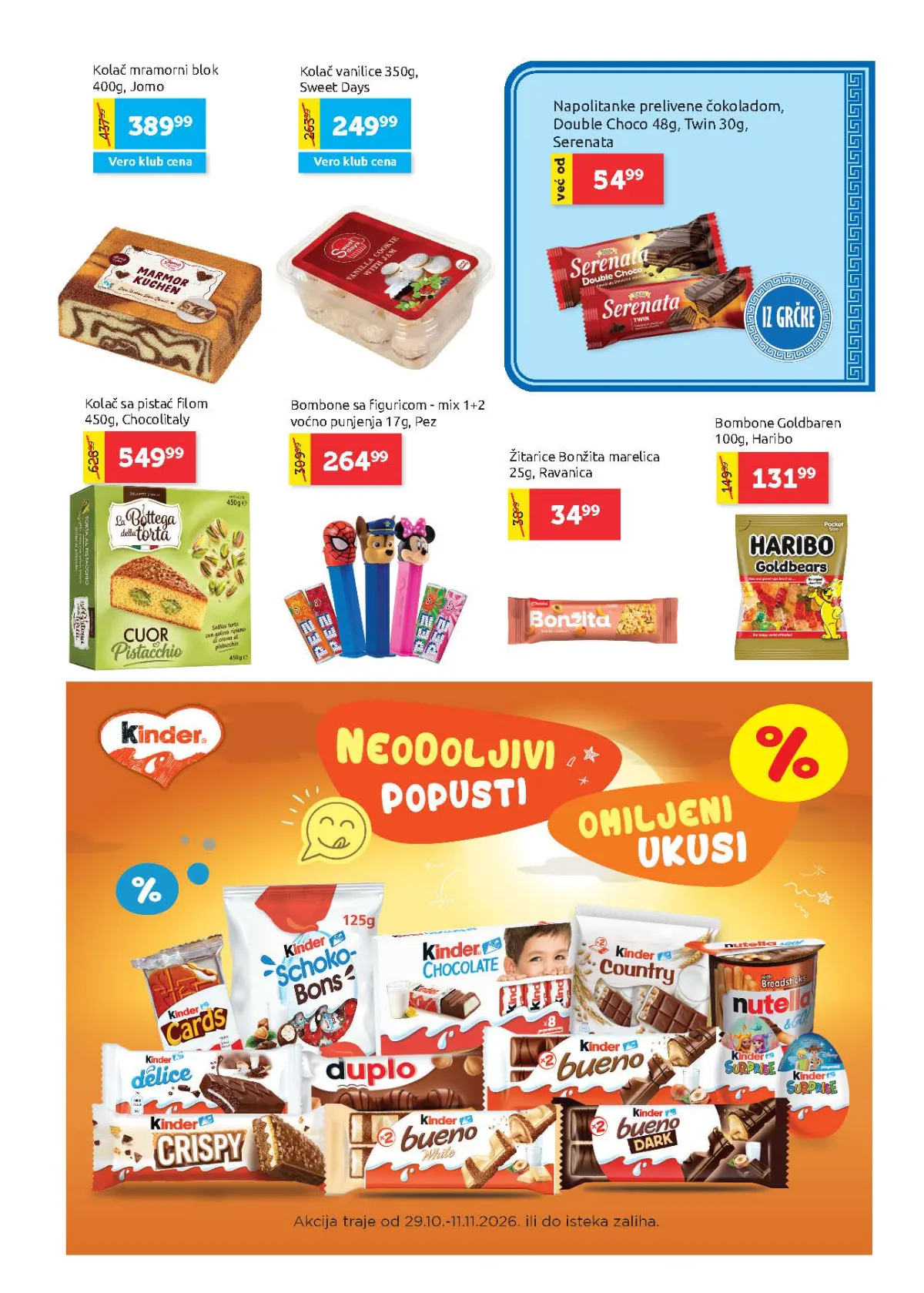 Super Vero katalog – strana 17, Kinder i slatkiši Super Vero katalog strana 17 – Kinder proizvodi, čokoladni kolači, bombone i slatkiši