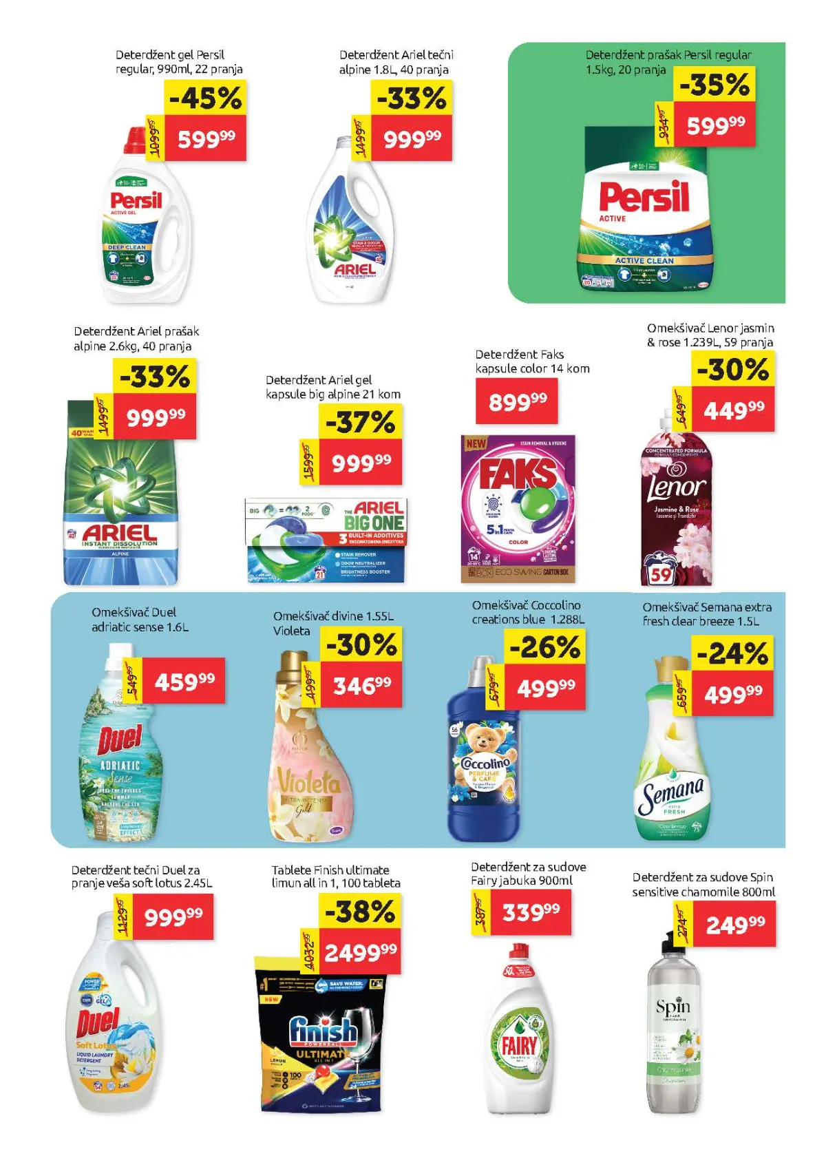 Super Vero katalog – strana 23, deterdženti i kućna hemija Super Vero katalog strana 23 – Persil 599,99 din uz popust 45%, Ariel, Finish i Lenor na akciji