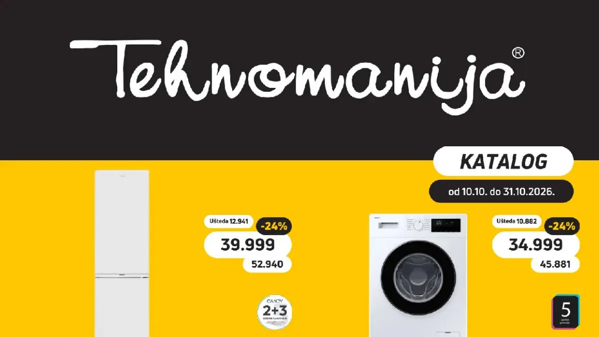 Tehnomanija katalog od 10. do 31.10.2026. – televizori, bela tehnika i mali kućni aparati po sniženim cenama