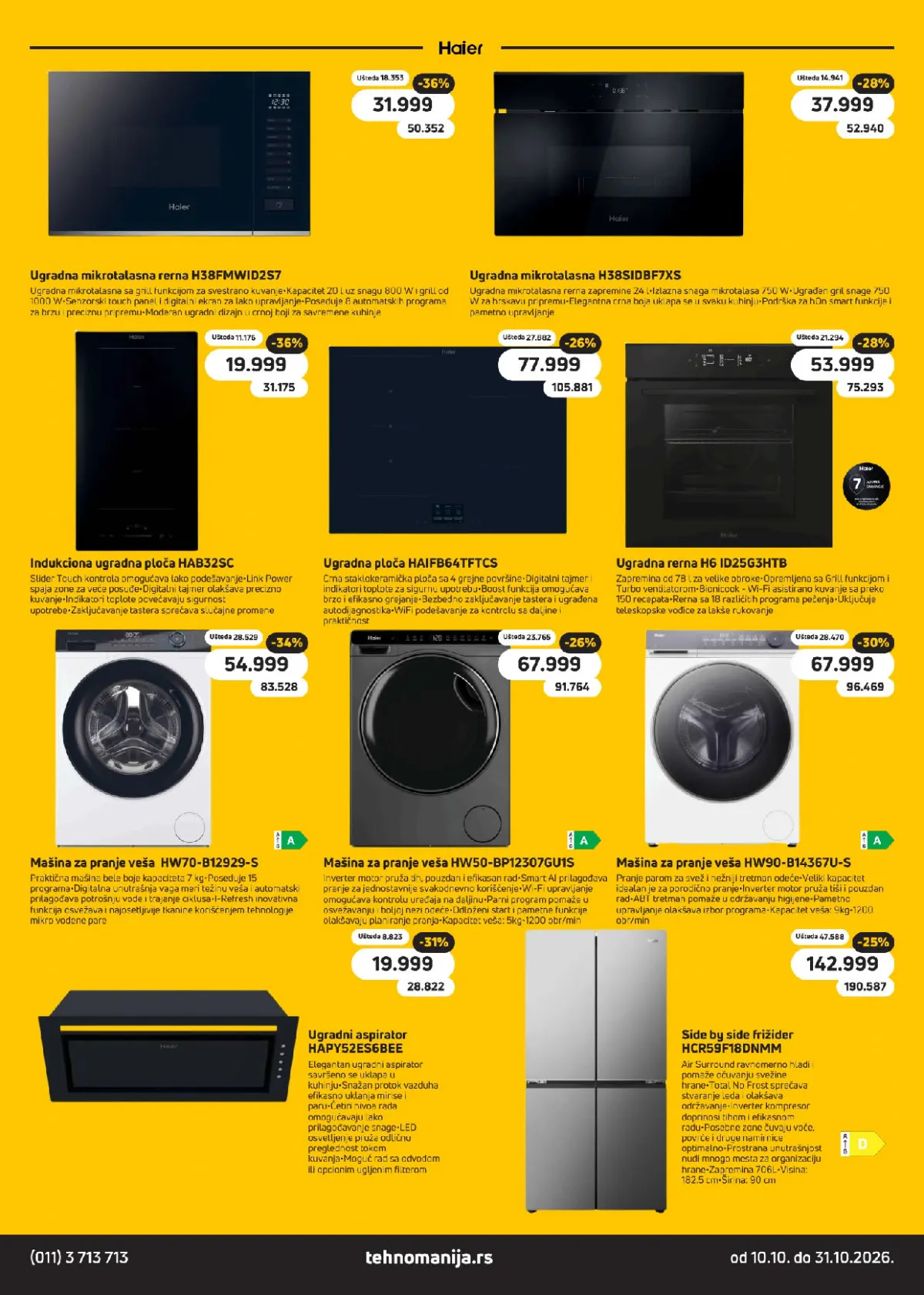 Haier rerne, ploče za kuvanje, mašine za pranje i sušenje veša i frižideri – Tehnomanija oktobarski katalog