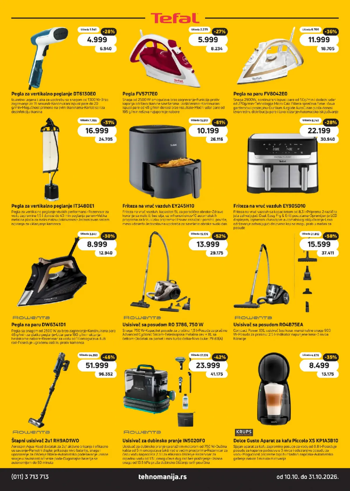 Tefal pegle, friteze na vruć vazduh, usisivači i kuhinjski aparati – Tehnomanija oktobarski katalog
