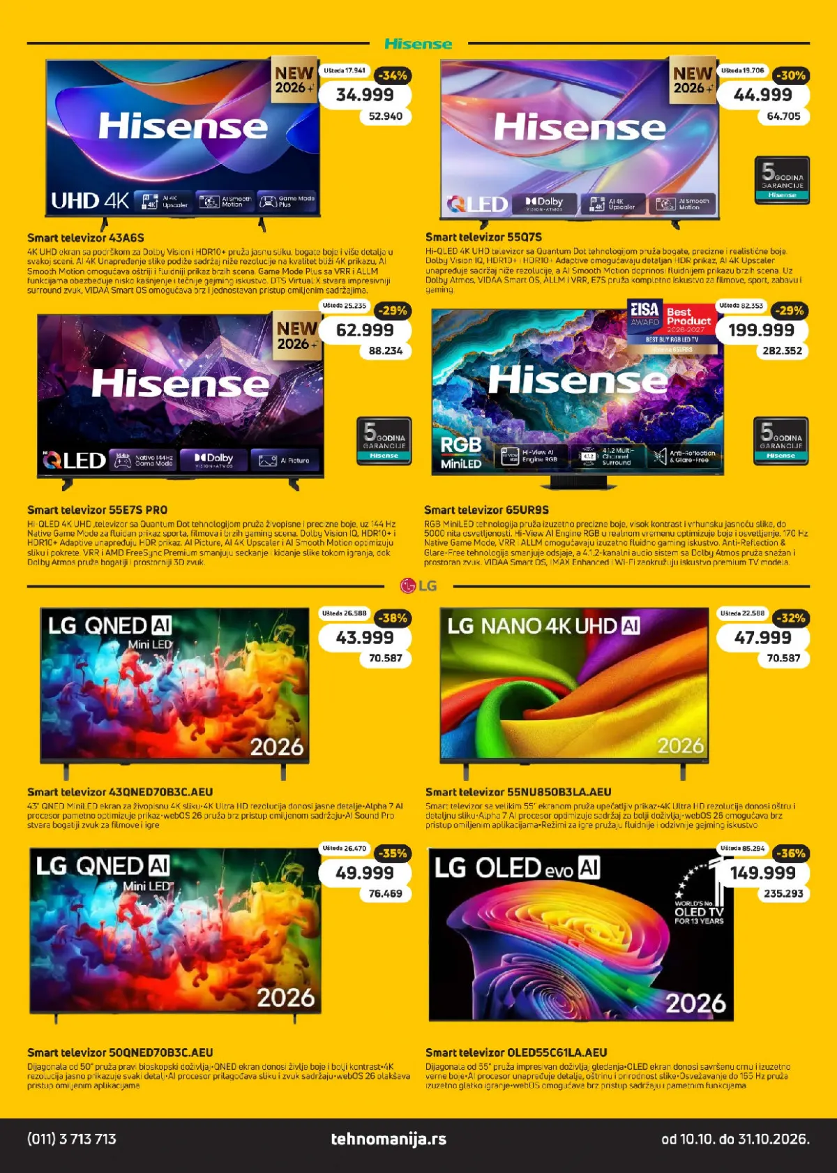 Hisense i LG televizori različitih veličina i tehnologija ekrana na akciji – Tehnomanija oktobarski katalog