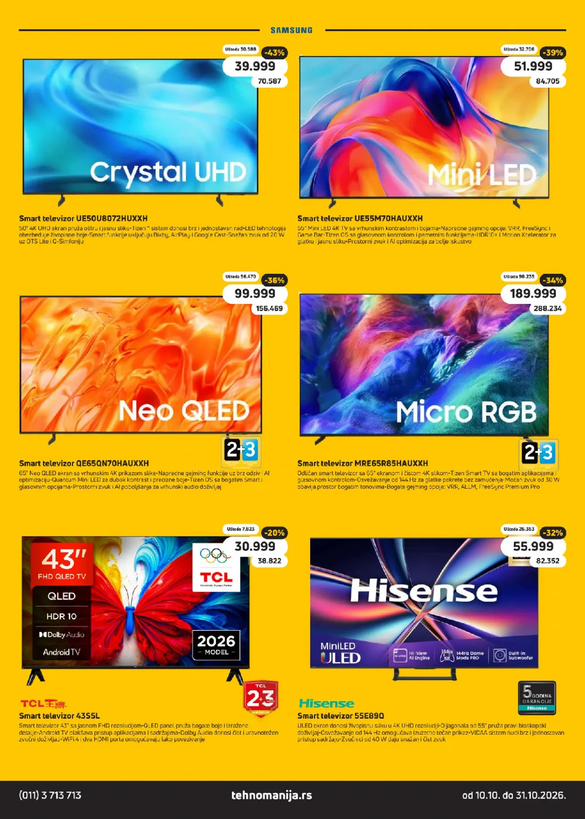 Samsung, TCL i Hisense televizori po akcijskim cenama – Tehnomanija oktobarski katalog