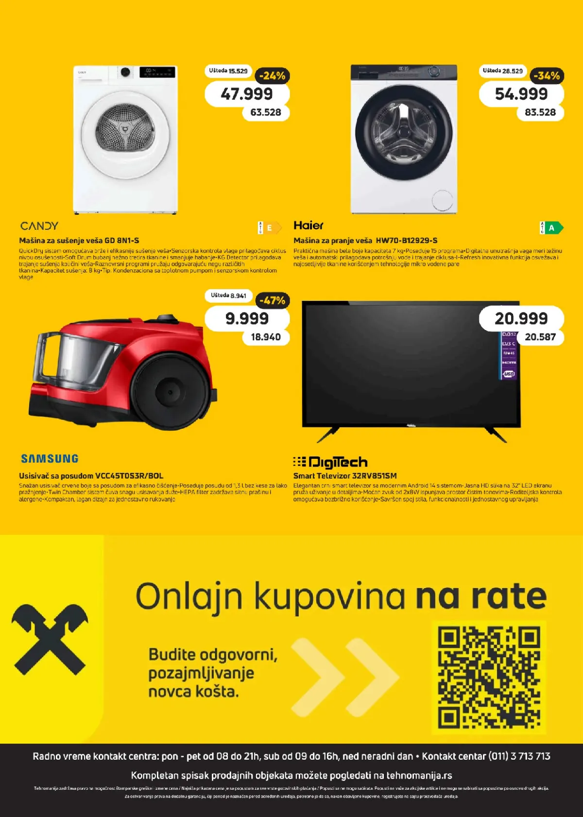 Candy i Haier mašine za pranje veša, Samsung usisivač i televizor, uz ponudu kupovine na rate – Tehnomanija oktobarski katalog