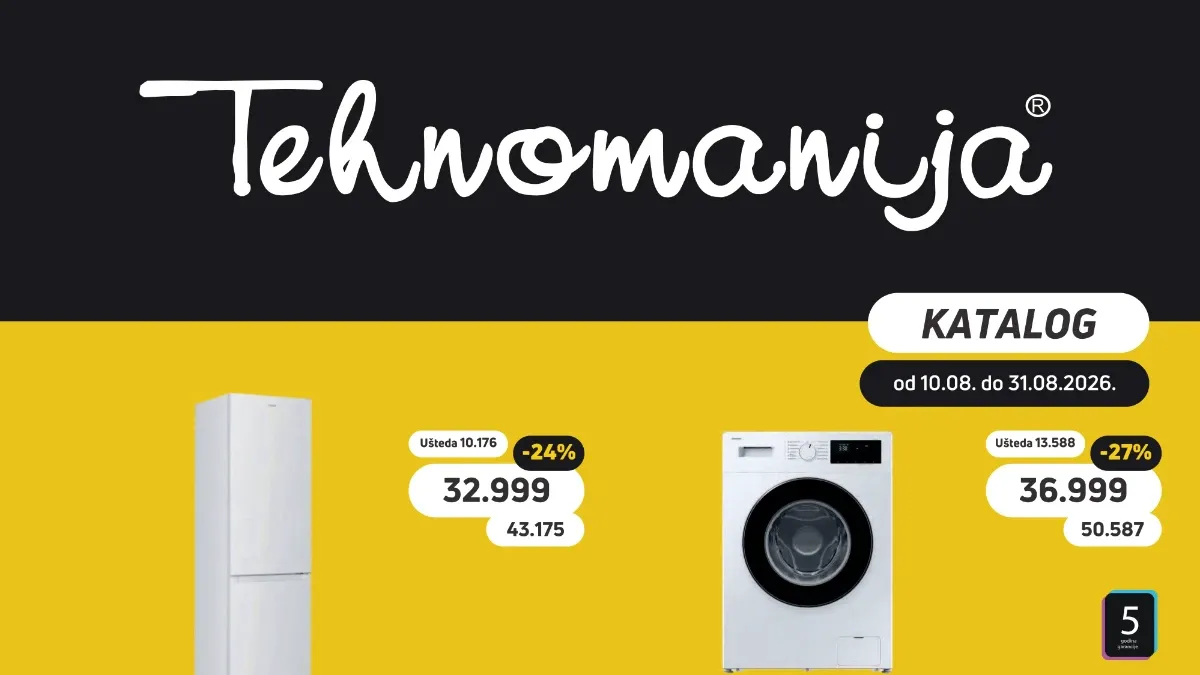 Tehnomanija katalog od 10.08. do 31.08.2026. – televizori, bela tehnika, klima uređaji i mali kućni aparati uz popuste do 69%