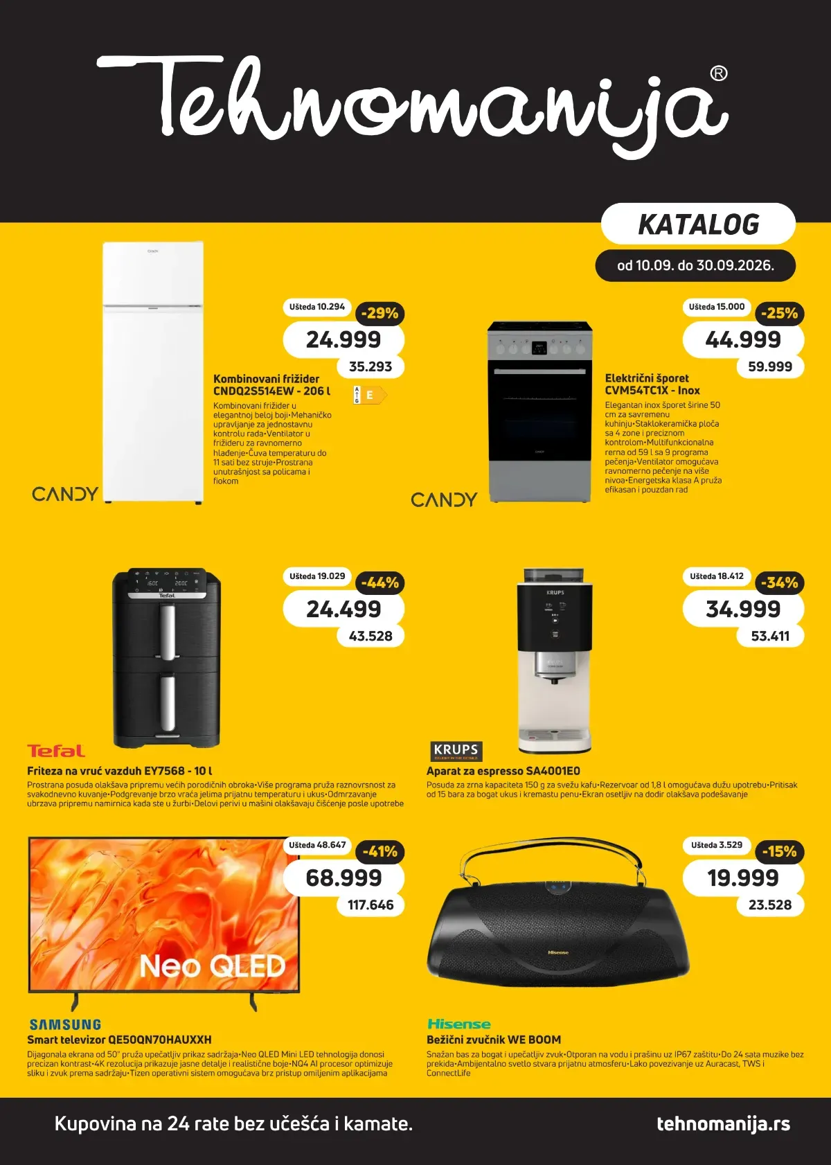 Tehnomanija katalog od 10.09. do 30.09.2026. – televizori, bela tehnika i kućni aparati po sniženim cenama