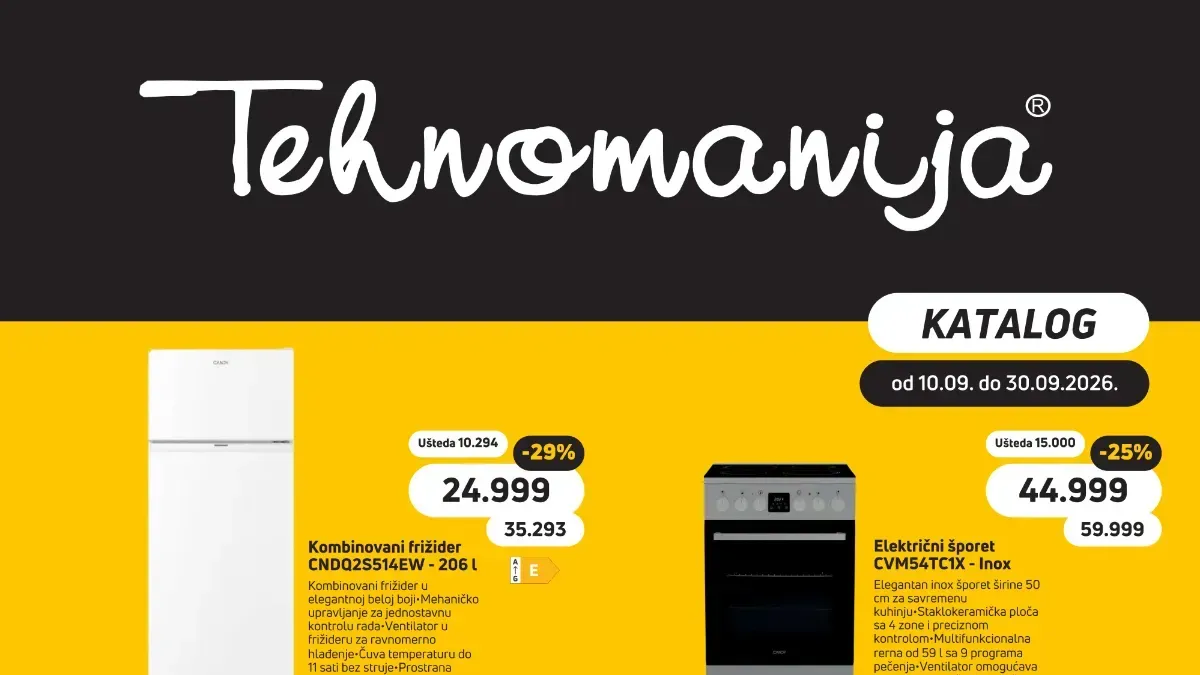 Tehnomanija katalog od 10.09. do 30.09.2026. – televizori, bela tehnika i mali kućni aparati po sniženim cenama