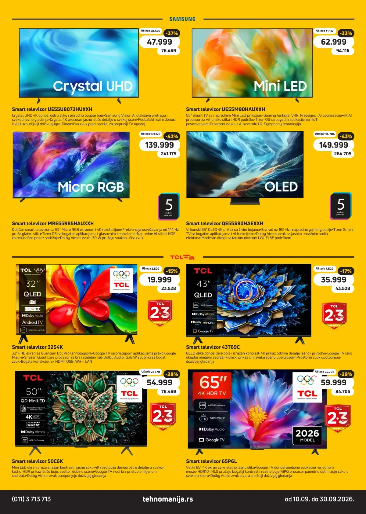 Tehnomanija katalog strana 17 – Samsung Crystal UHD, Mini LED, OLED i TCL QLED televizori