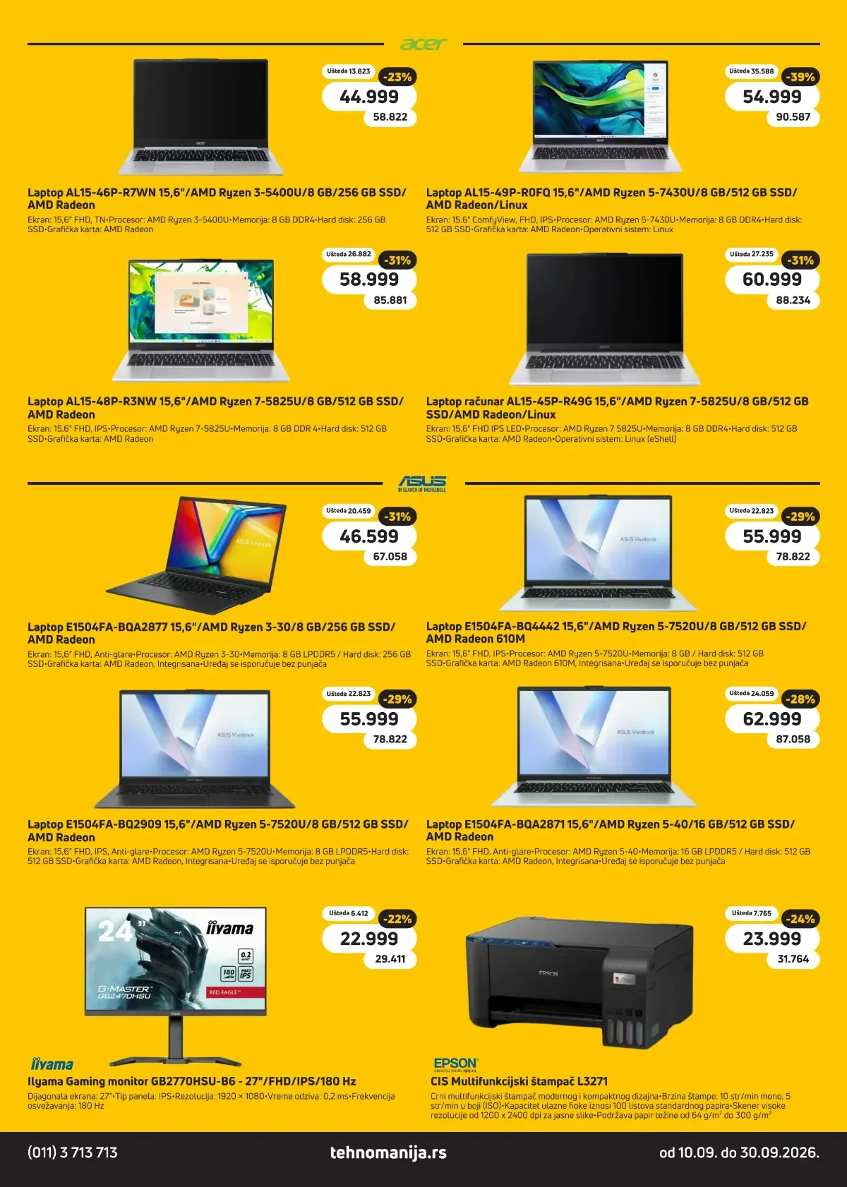 Tehnomanija katalog strana 19 – Acer i Asus laptopovi, gejming monitori i Epson EcoTank štampač
