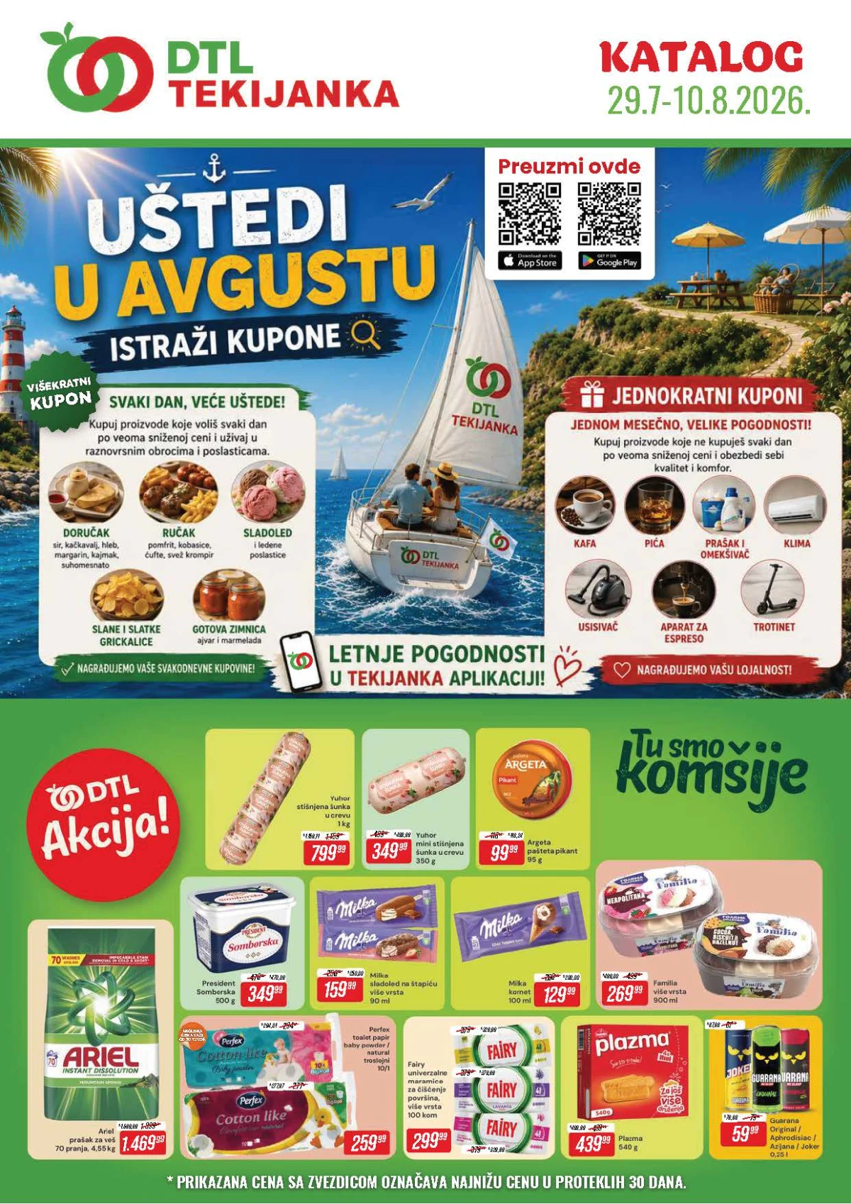 DTL Tekijanka katalog do 10.08.2026. donosi nove akcijske cene, višekratne i jednokratne kupone i uštede na prehrani, piću i proizvodima za domaćinstvo