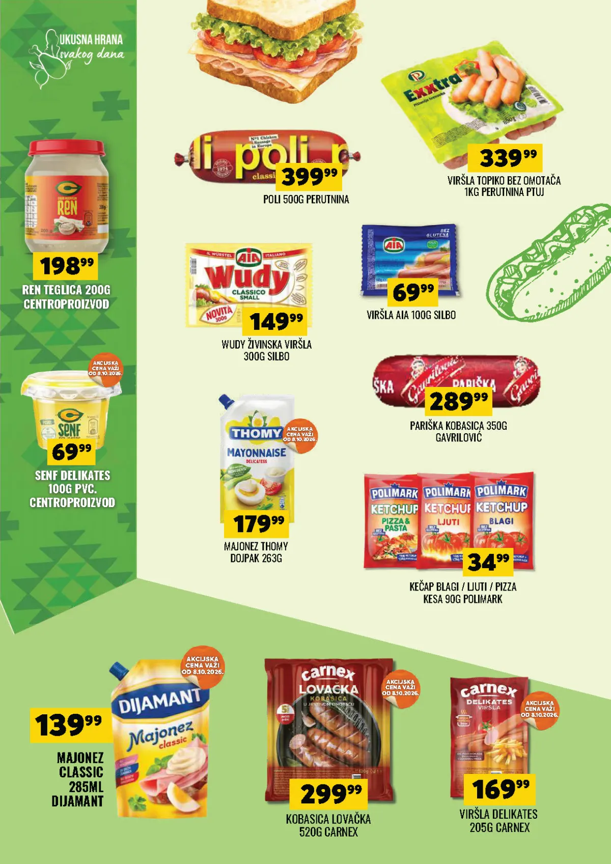 DTL Tekijanka katalog 07–19.10.2026., strana 8 – Poli, viršle, kobasice, majonez i kečap