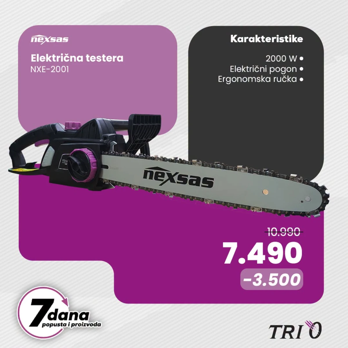 TRI O Nexsas električna testera NXE-2001 2000 W na akciji za 7.490 dinara