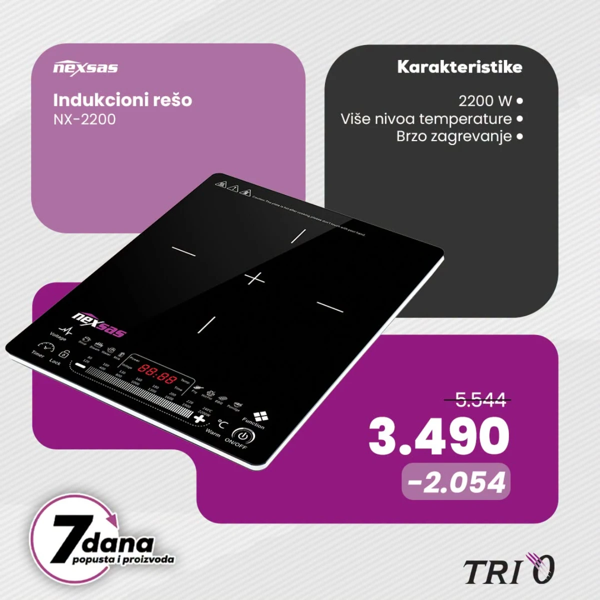 TRI O Nexsas indukcioni rešo NX-2200 2200 W na akciji za 3.490 dinara
