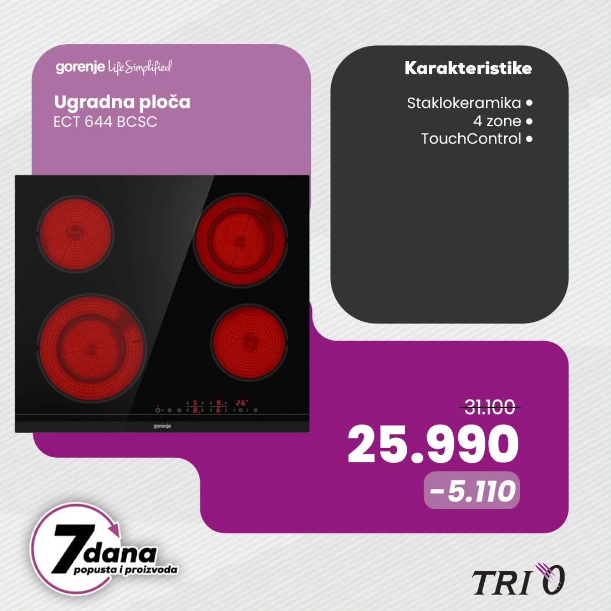 TRI O Gorenje ugradna ploča ECT 644 BCSC na akciji za 25.990 dinara