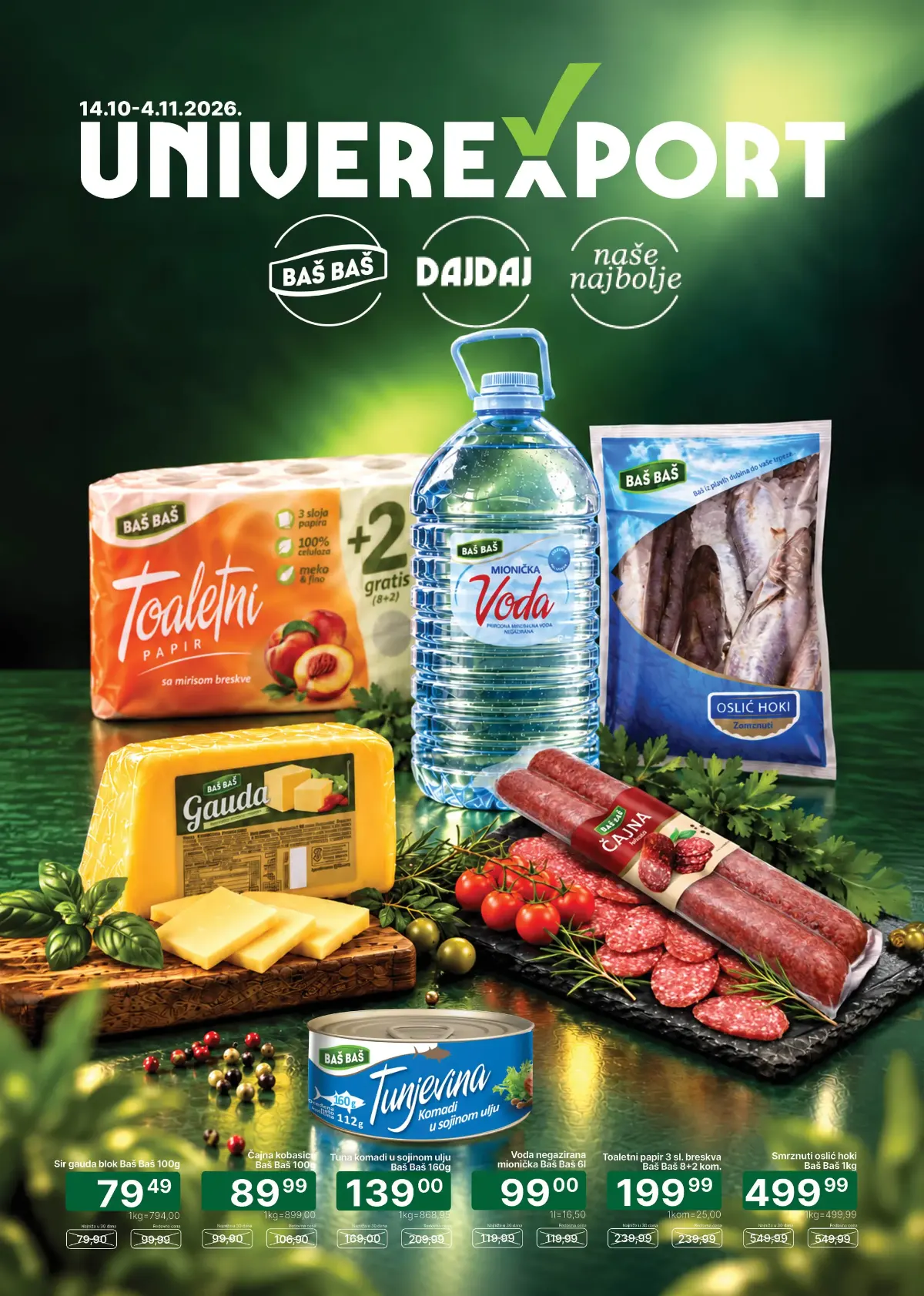 Univerexport katalog Naši brendovi od 14.10. do 04.11.2026. – Baš Baš, Daj Daj i Naše najbolje, hrana, piće i kućne potrepštine po akcijskim cenama