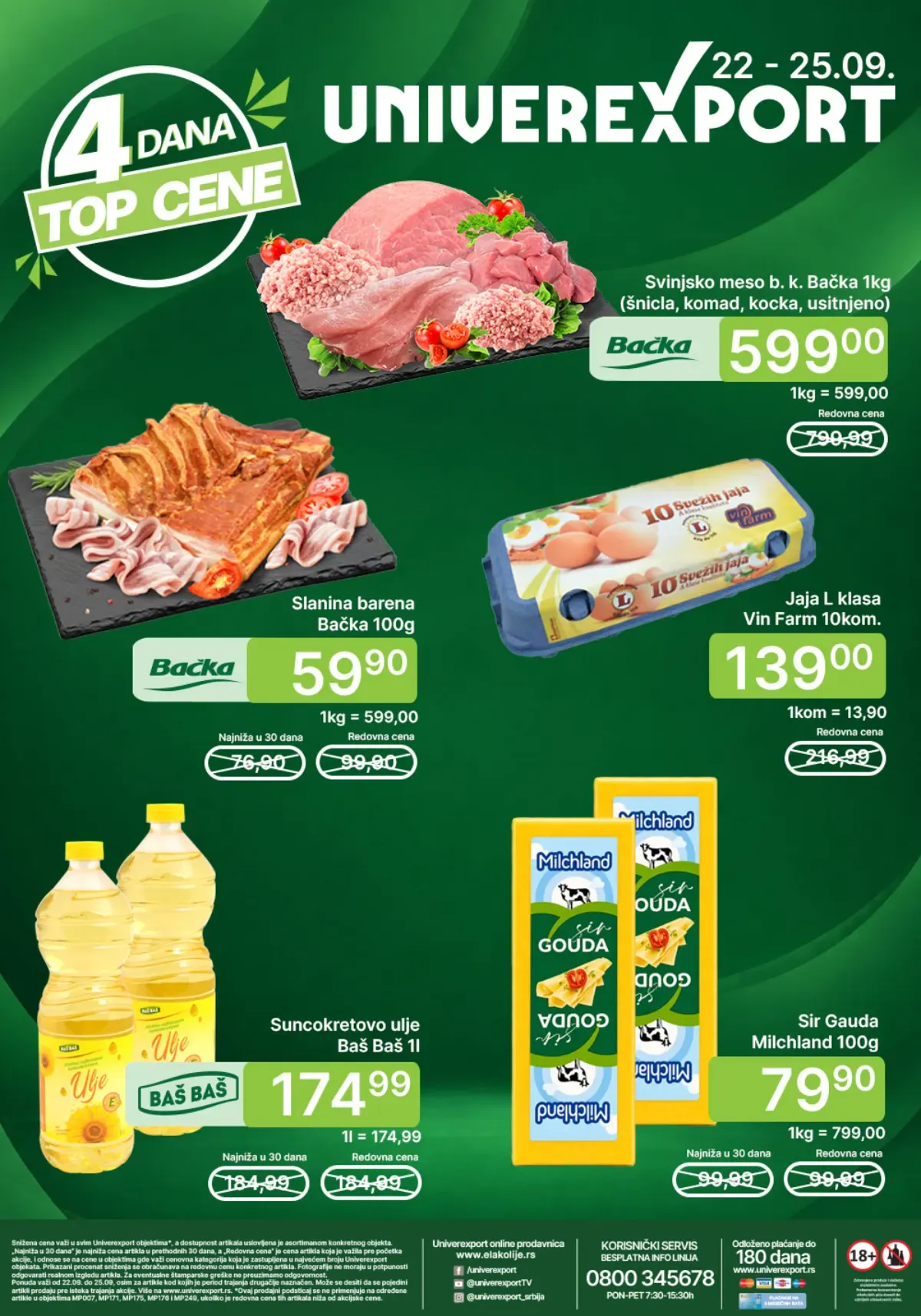 Univerexport akcija od 22. do 25.09.2026. – svinjsko meso, barena slanina, jaja, suncokretovo ulje i sir Gauda po TOP cenama