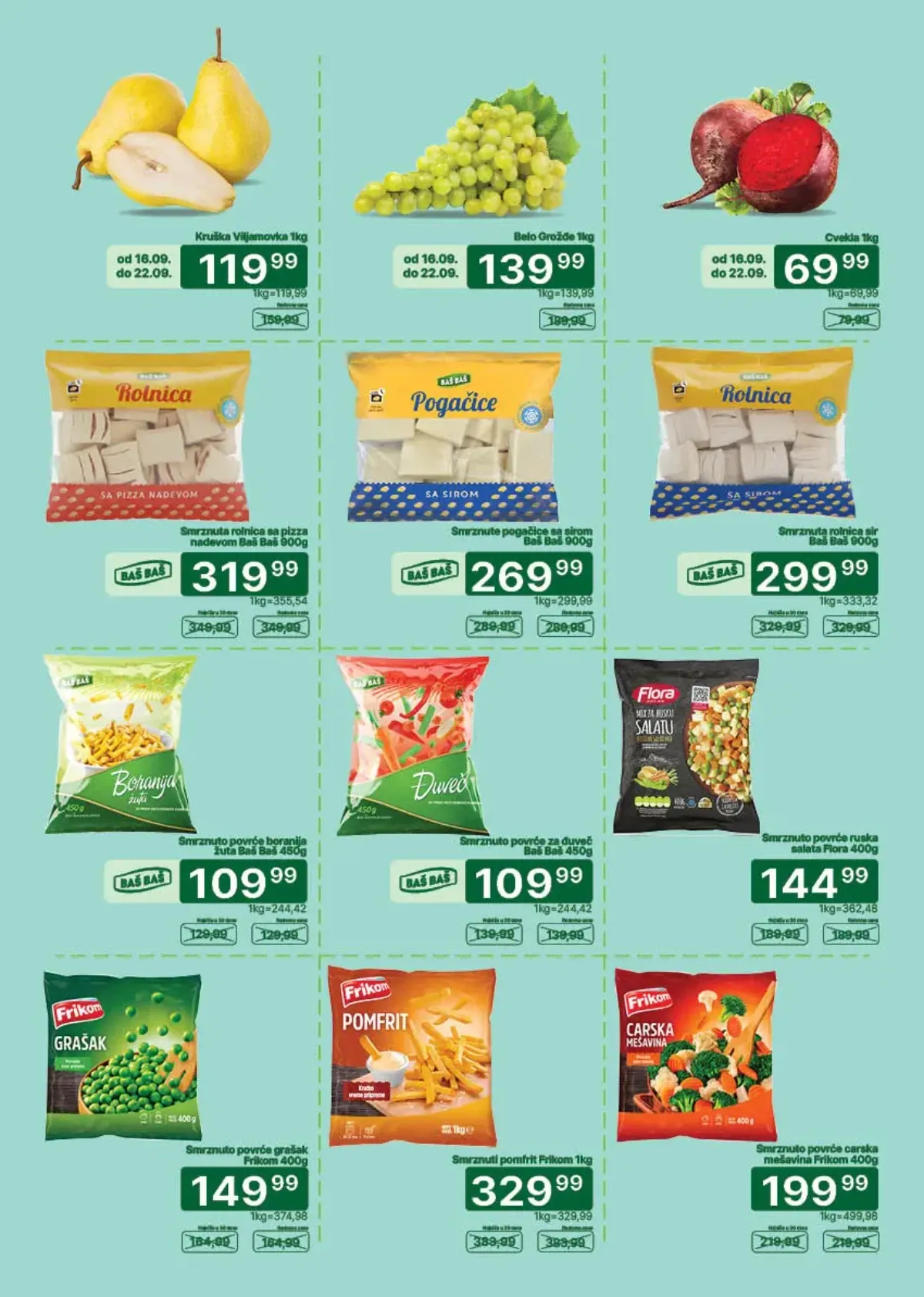 Univerexport katalog strana 3 – smrznute rolnice, pogačice, boranija, grašak i carska mješavina na akciji