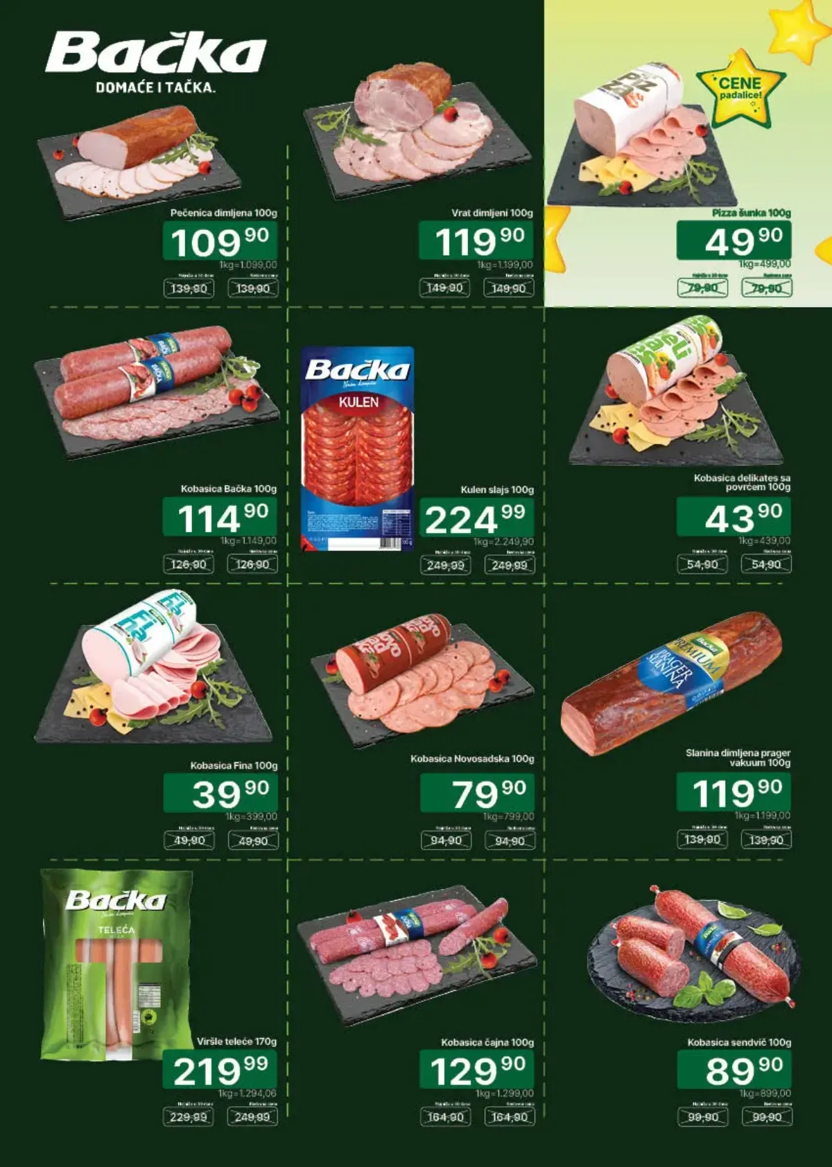 Univerexport katalog strana 4 – Bačka pečenica, dimljeni vrat, šunka, kulen i kobasice na akciji